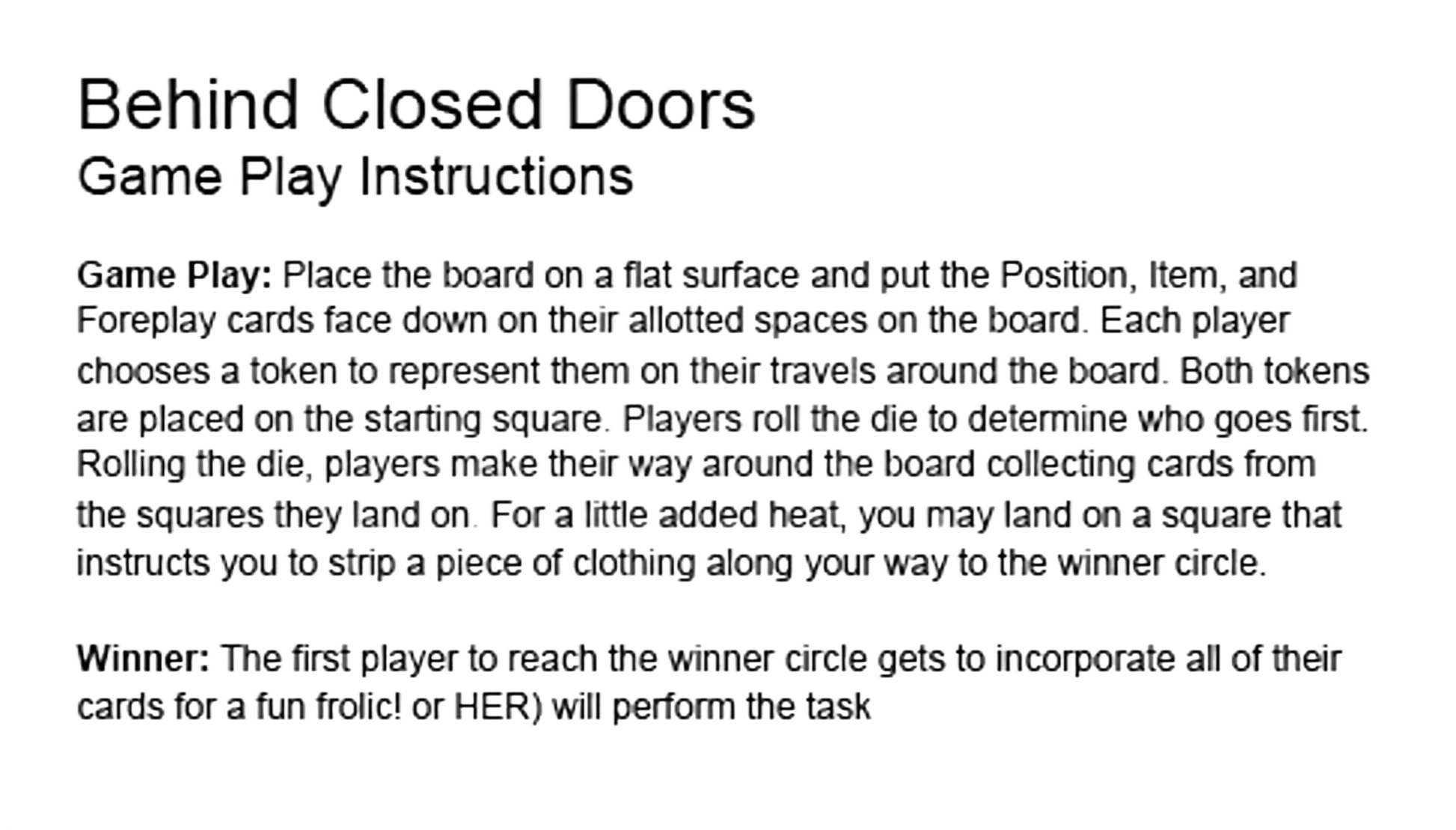 BEHIND CLOSED DOORS GAME Little Genie