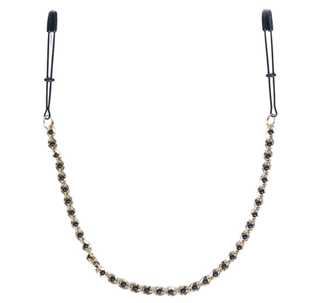 BLACK TWEEZER NIPPLE CLAMPS W/ BEADED CHAIN Spartacus