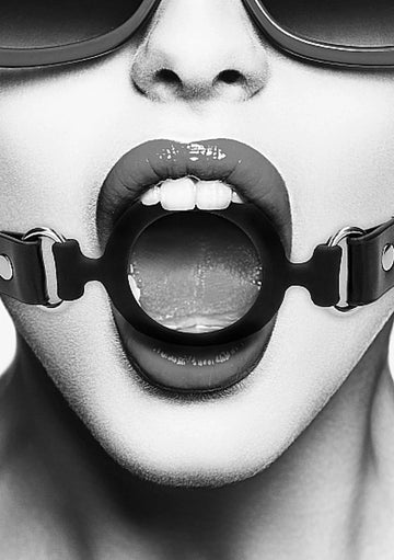 Black and White Silicone Ring Gag with Adjustable Straps Shots America