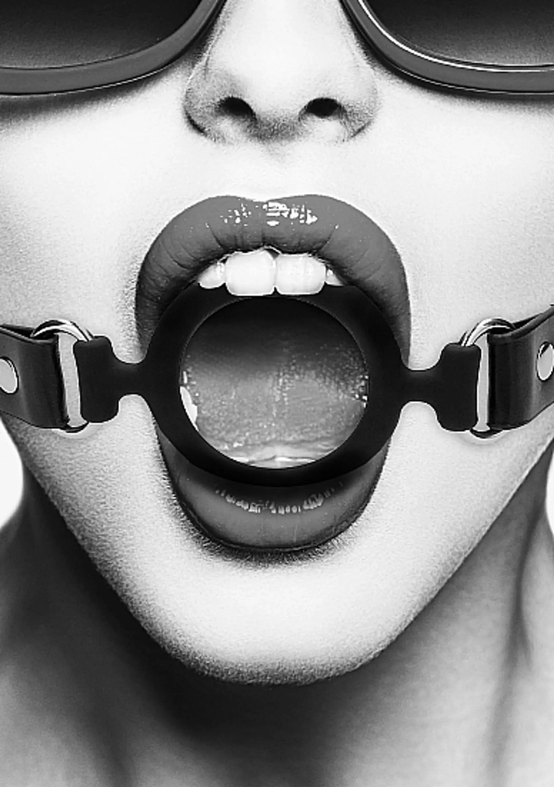 Black and White Silicone Ring Gag with Adjustable Straps Shots America