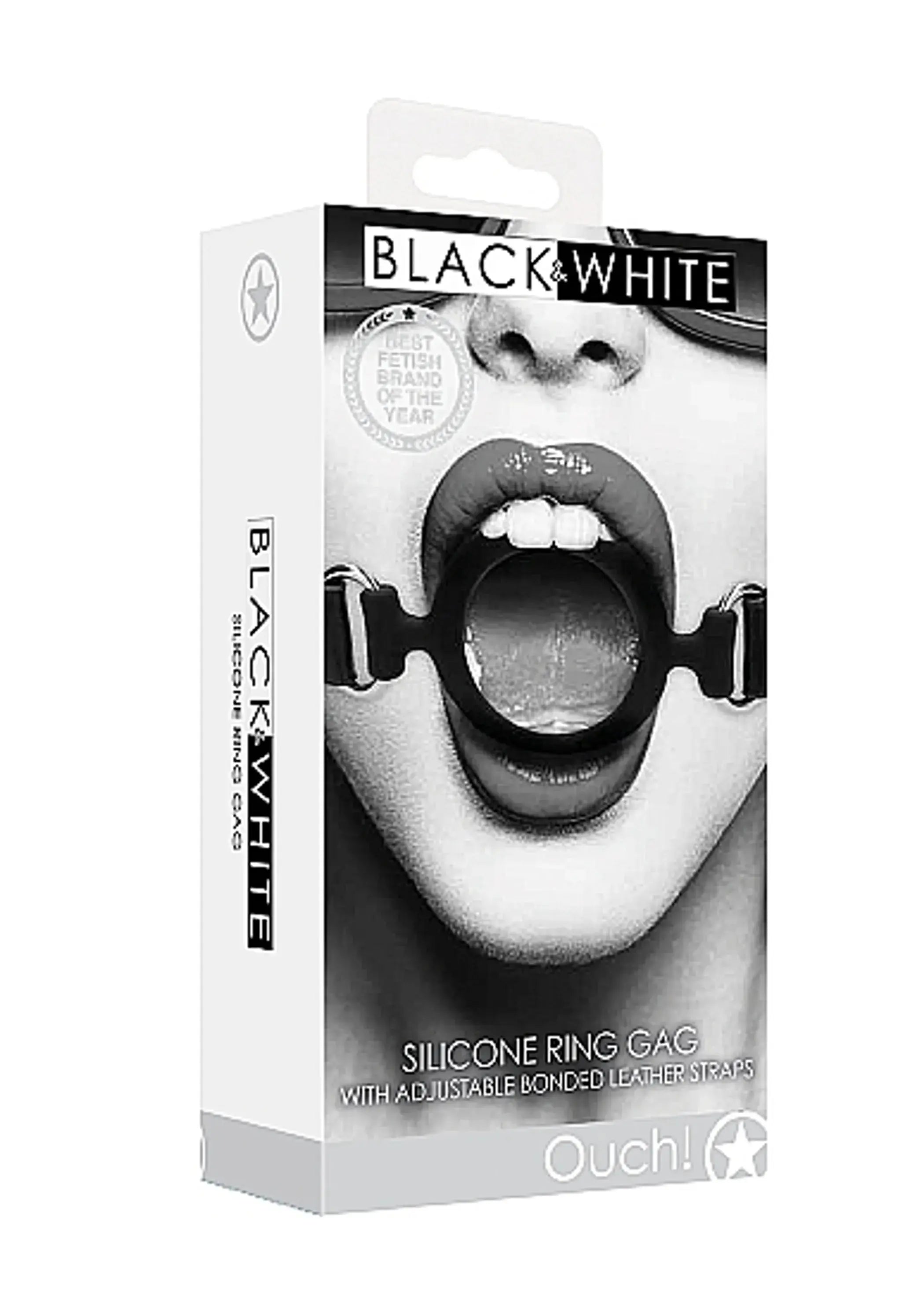 Black and White Silicone Ring Gag with Adjustable Straps Shots America