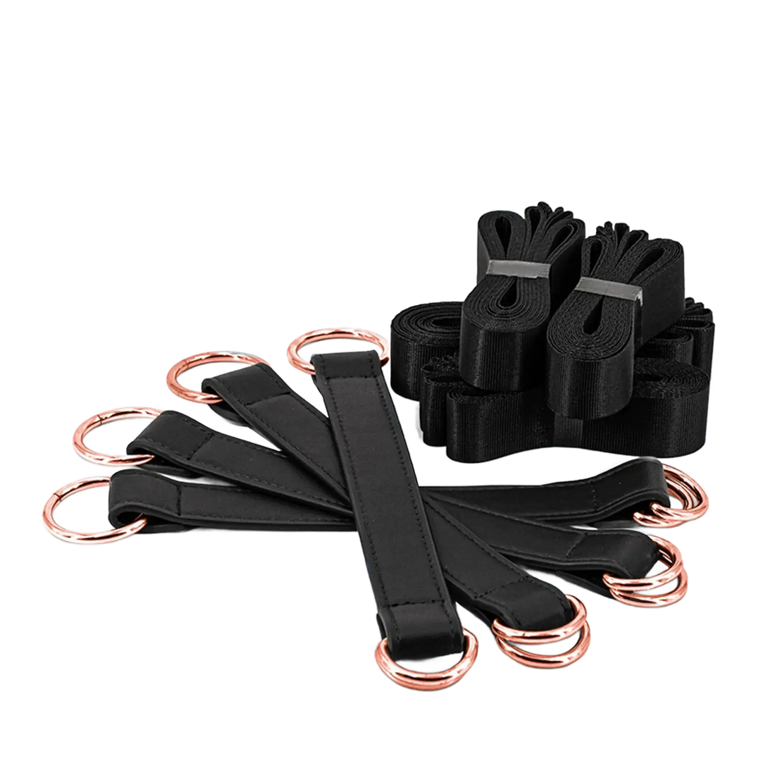 BONDAGE COUTURE TIE DOWN STRAPS BLACK W/ ROSE GOLD NS Novelties