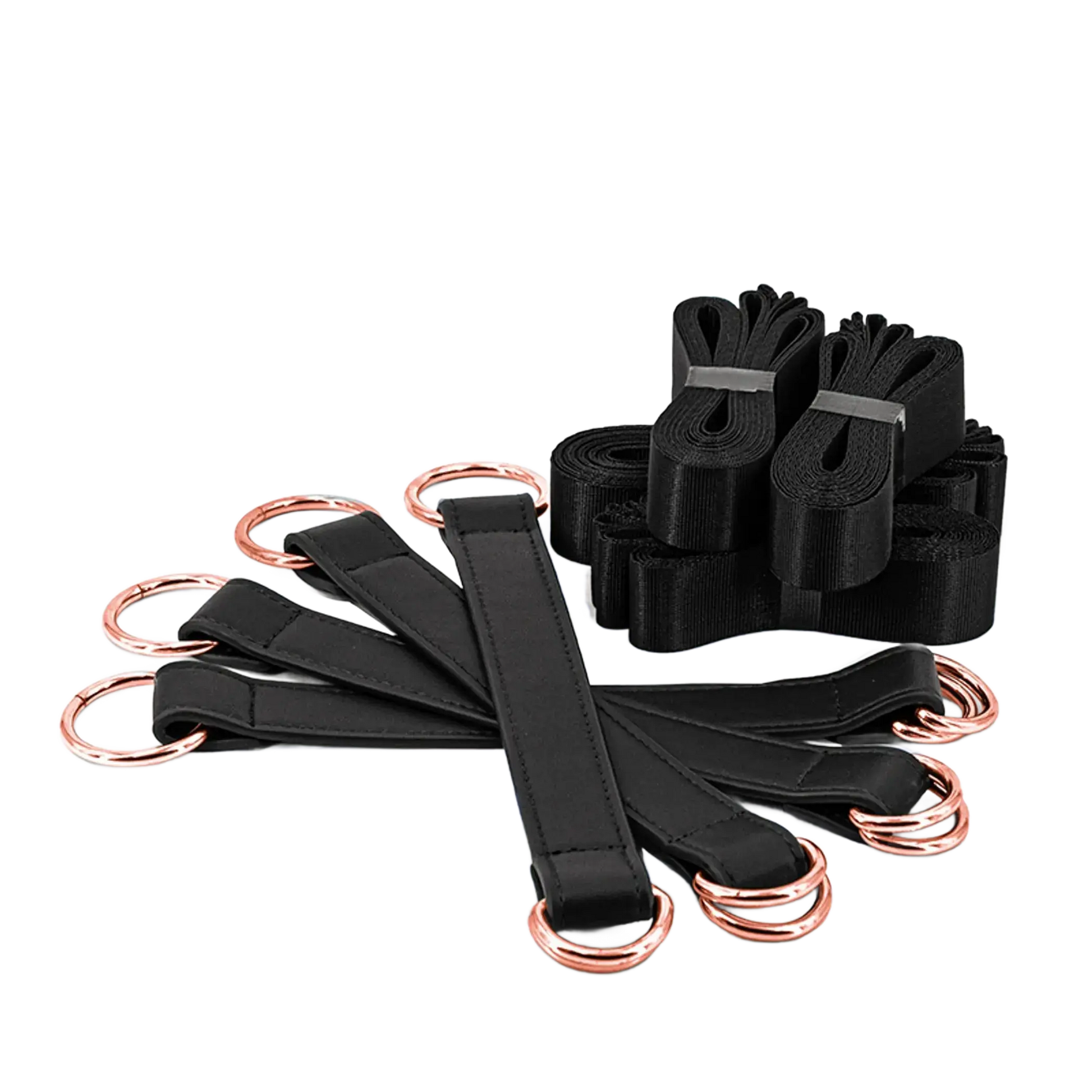 BONDAGE COUTURE TIE DOWN STRAPS BLACK W/ ROSE GOLD NS Novelties