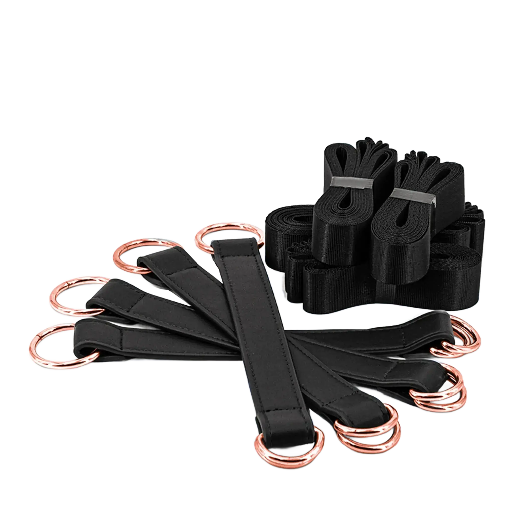 BONDAGE COUTURE TIE DOWN STRAPS BLACK W/ ROSE GOLD NS Novelties