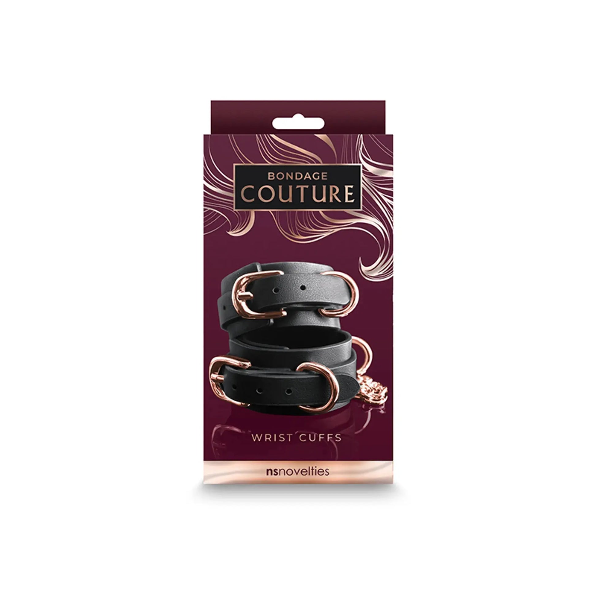 Bondage Couture Wrist Cuffs Black with Rose Gold NS Novelties