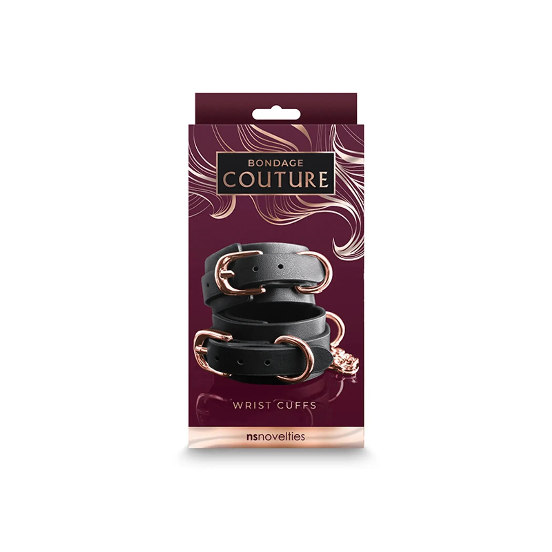 Bondage Couture Wrist Cuffs Black with Rose Gold NS Novelties