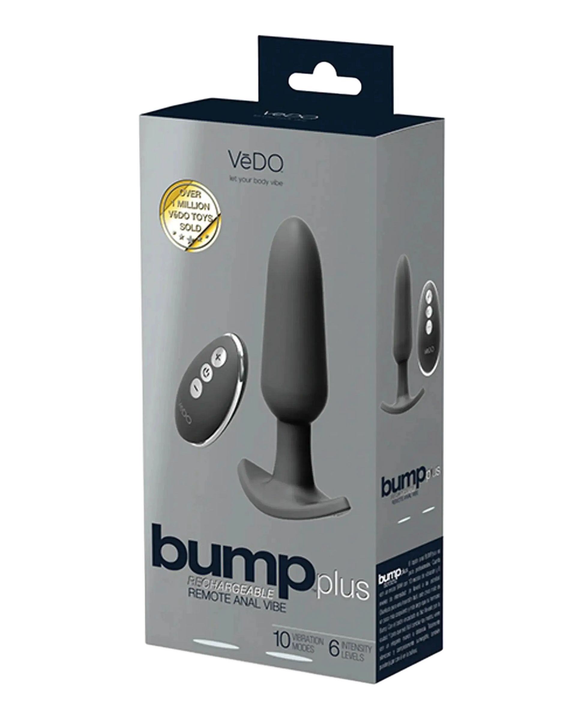 VEDO BUMP PLUS RECHARGEABLE REMOTE CONTROL ANAL VIBE JUST BLACK Vedo