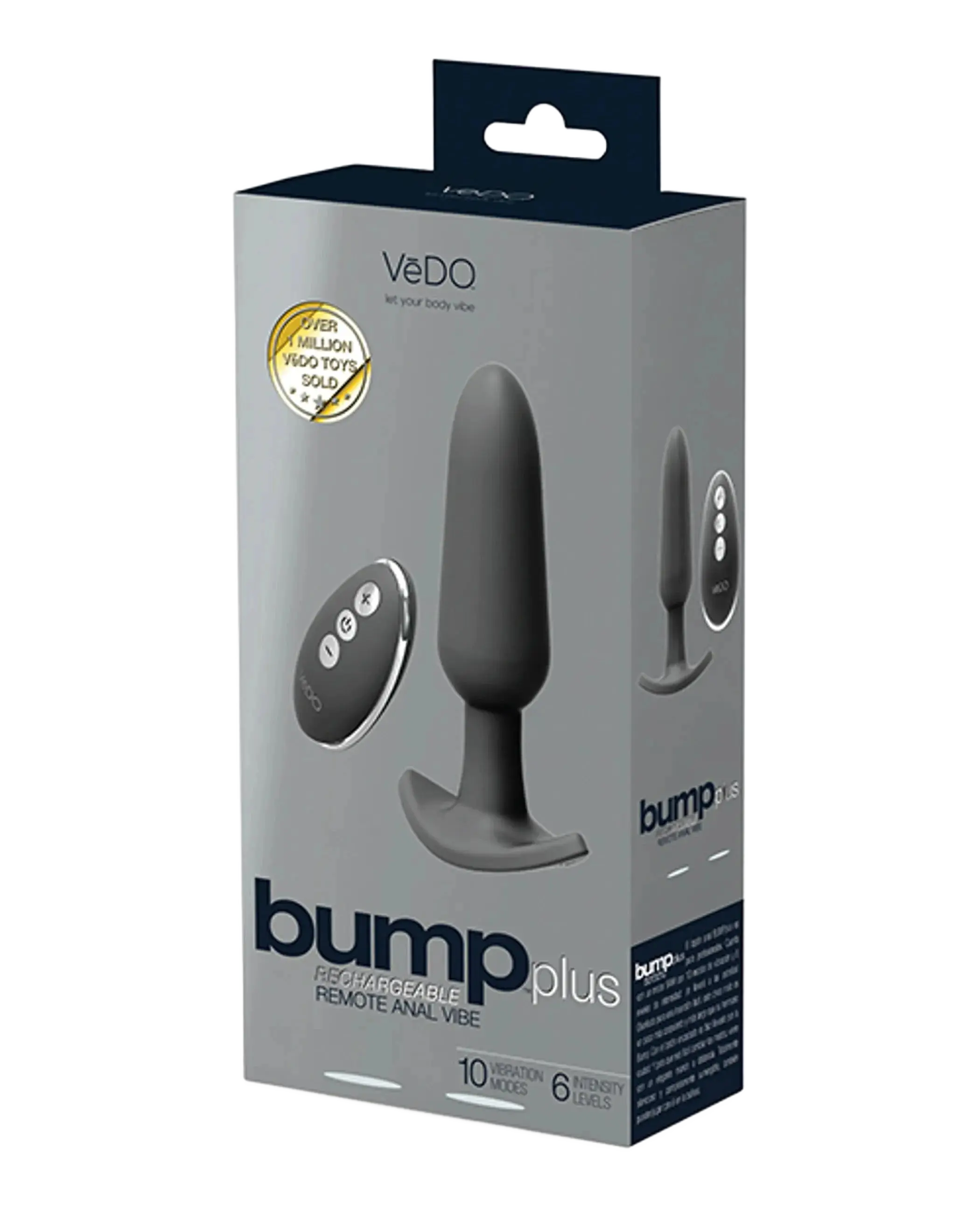 VEDO BUMP PLUS RECHARGEABLE REMOTE CONTROL ANAL VIBE JUST BLACK Vedo