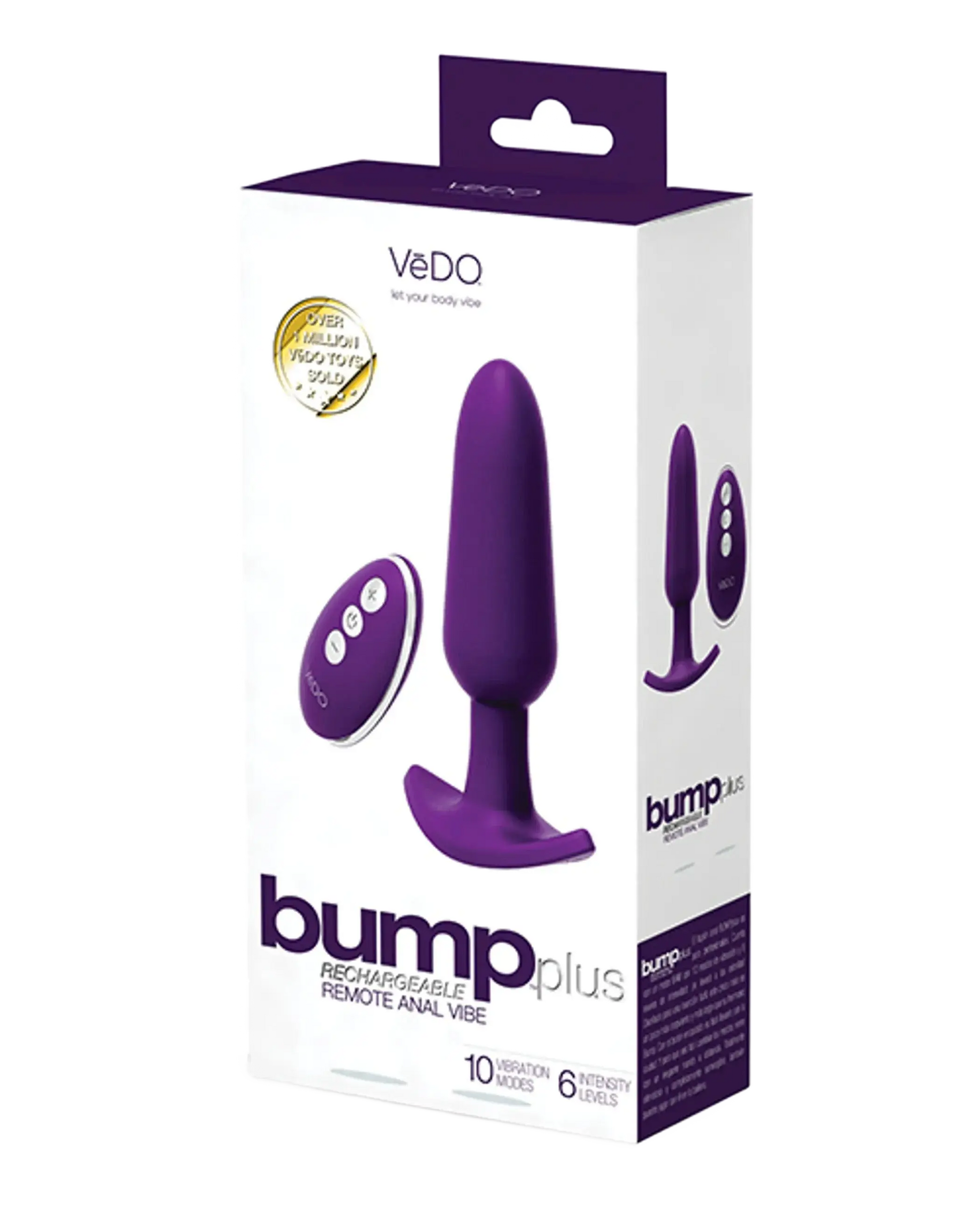VEDO BUMP PLUS RECHARGEABLE REMOTE CONTROL ANAL VIBE DEEP PURPLE Vedo