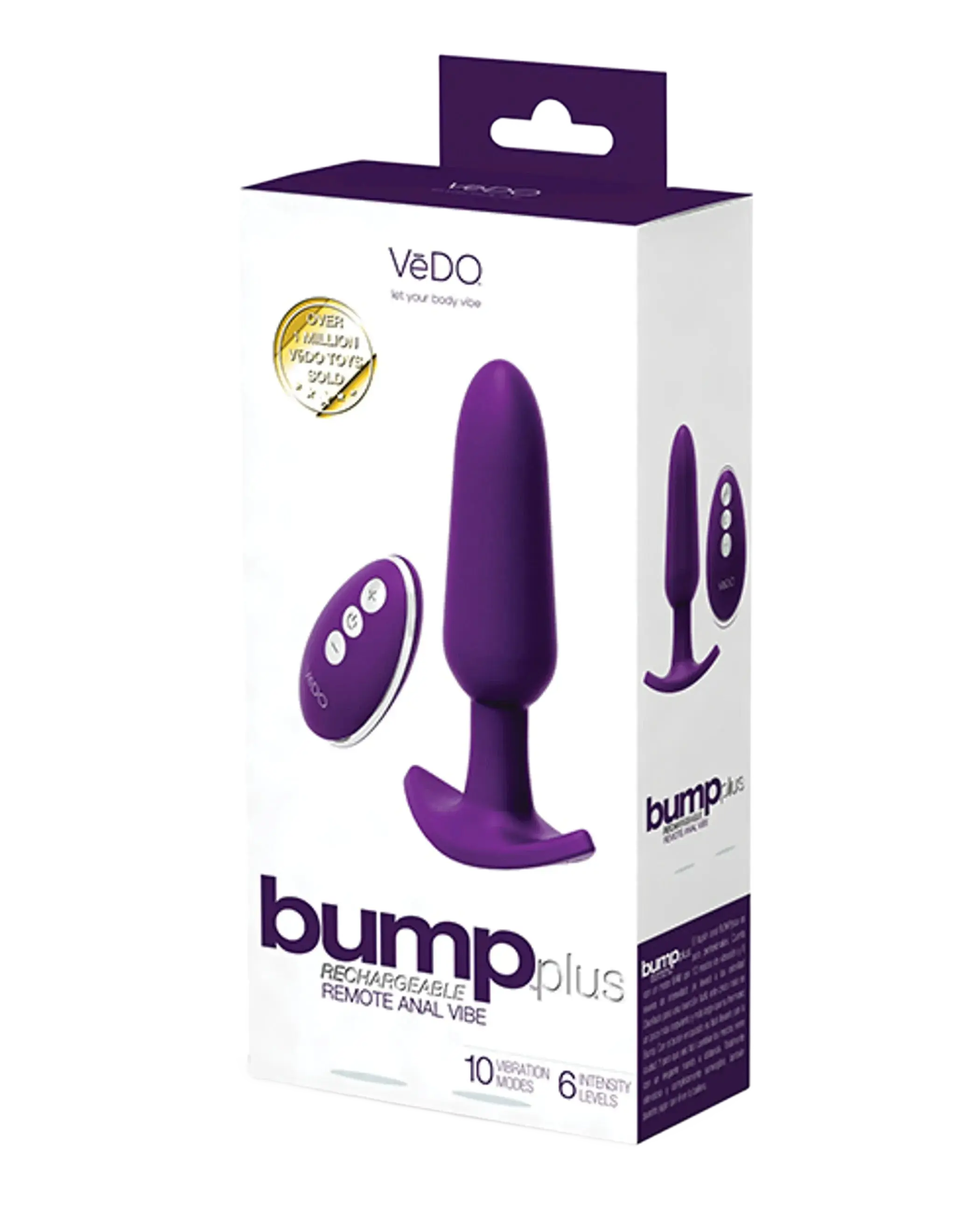 VEDO BUMP PLUS RECHARGEABLE REMOTE CONTROL ANAL VIBE DEEP PURPLE Vedo