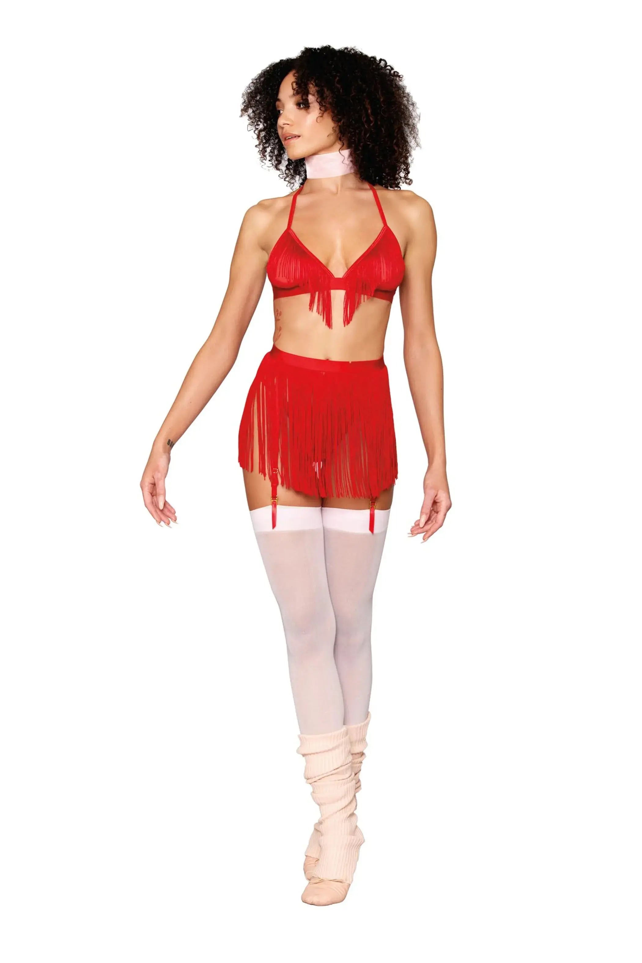 CHAINETTE FRINGE BRALETTE SET RUBY O/S Dream Girl Lingerie