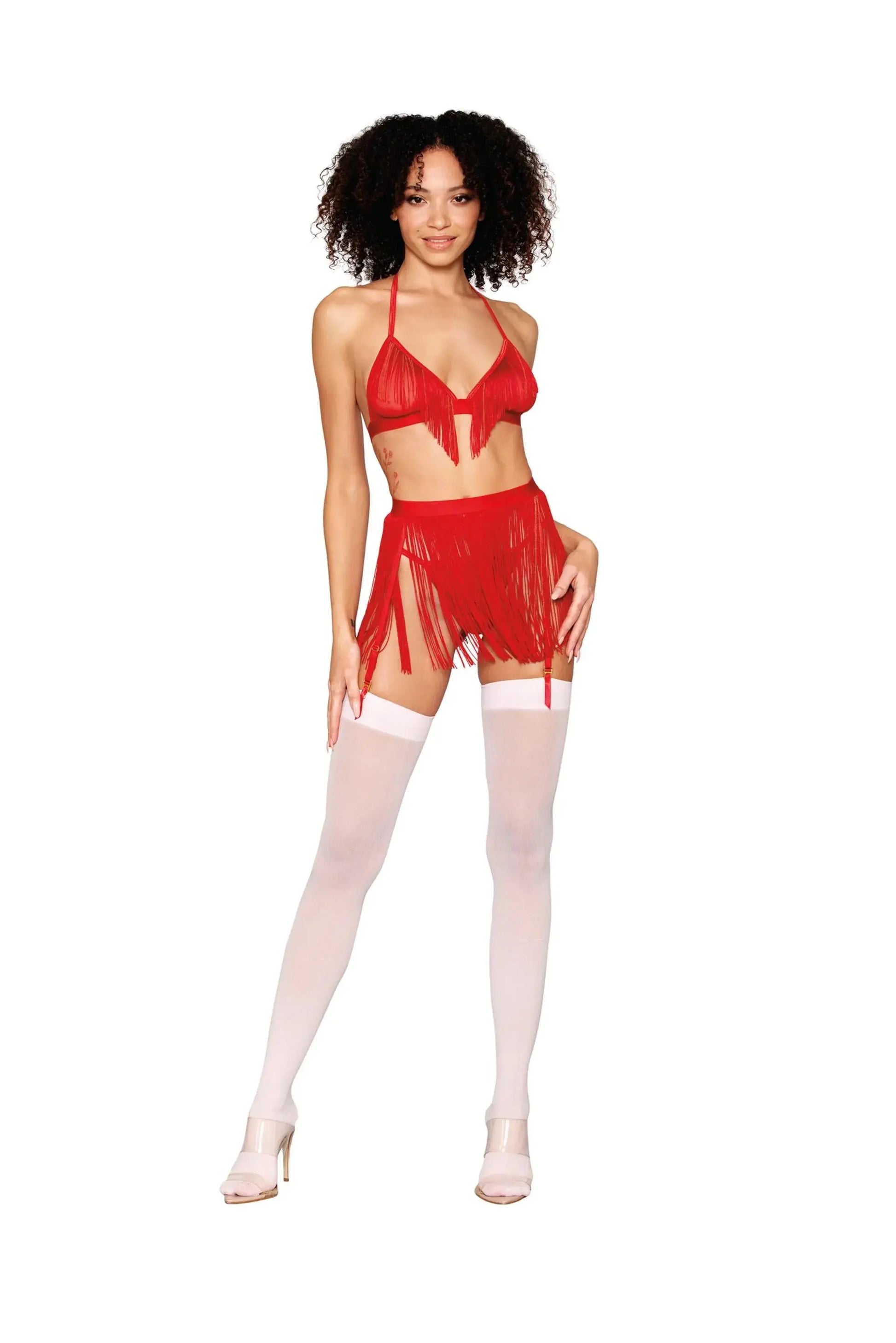 CHAINETTE FRINGE BRALETTE SET RUBY O/S Dream Girl Lingerie