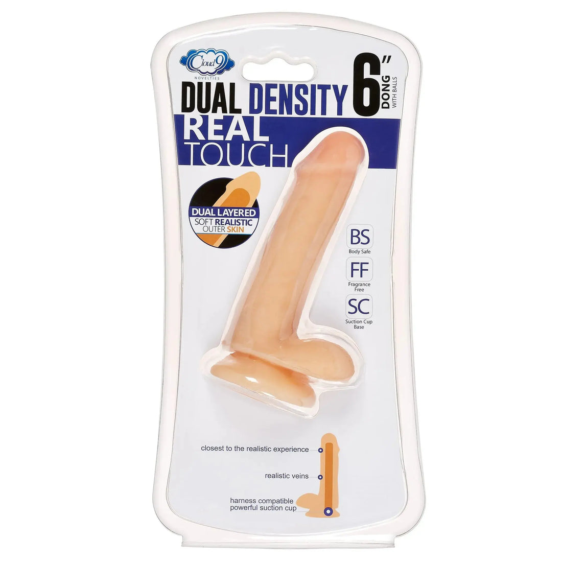 CLOUD 9 DUAL DENSITY DILDO 6IN W/ BALLS LIGHT Cloud 9 Novelties