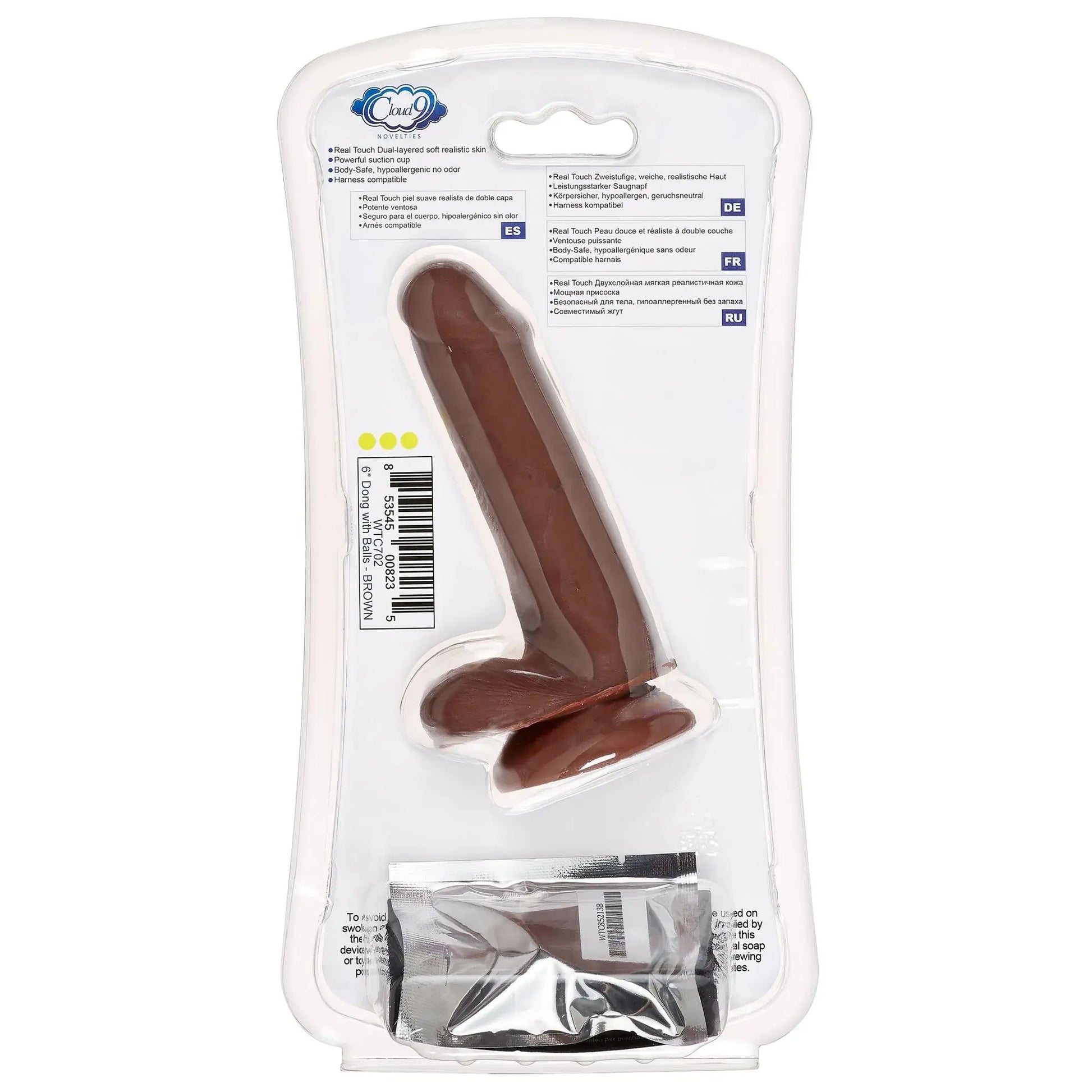 CLOUD 9 DUAL DENSITY DILDO TOUCH 6IN W/ BALLS BROWN Cloud 9 Novelties
