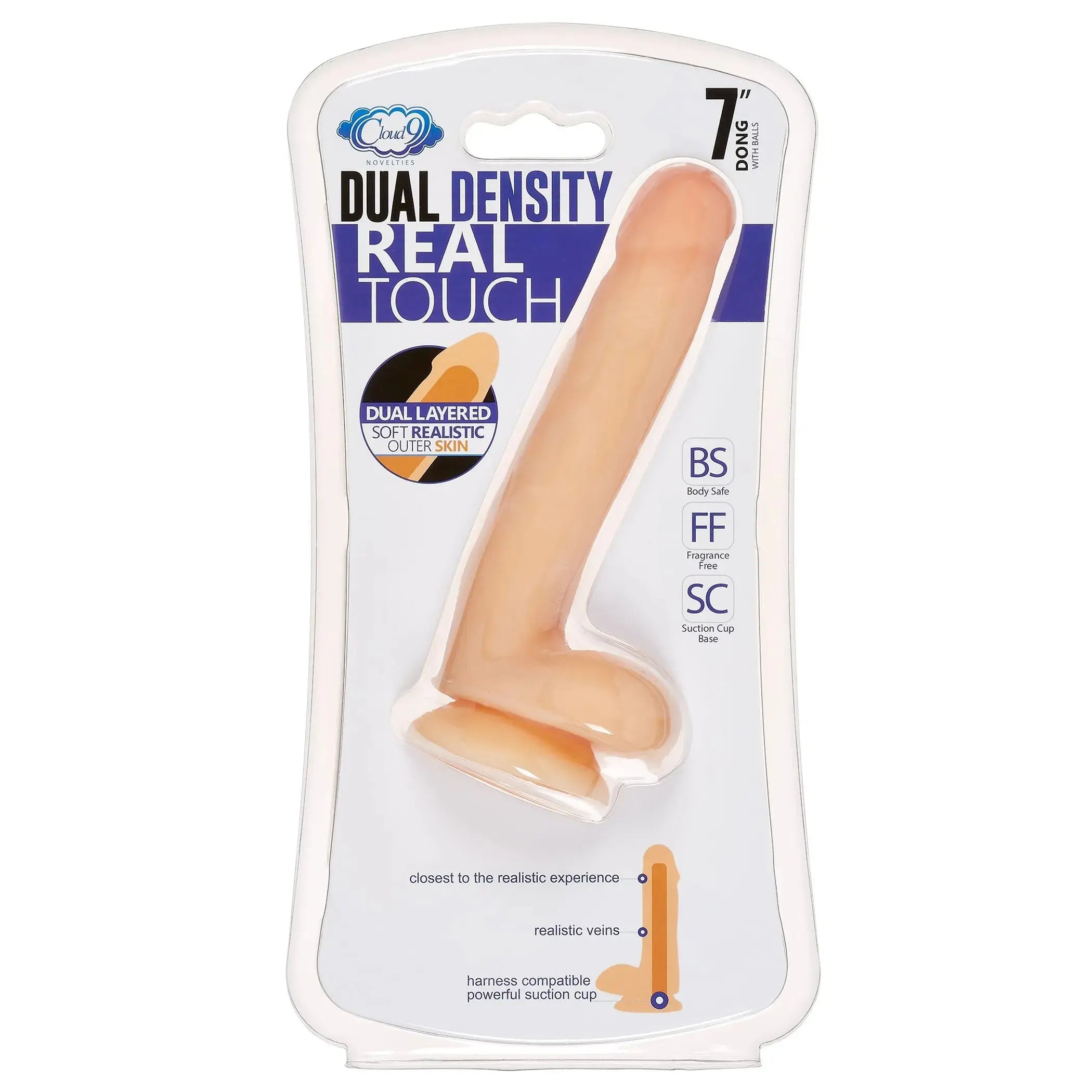 CLOUD 9 DUAL DENSITY DILDO TOUCH 7IN W/ BALLS LIGHT Cloud 9 Novelties