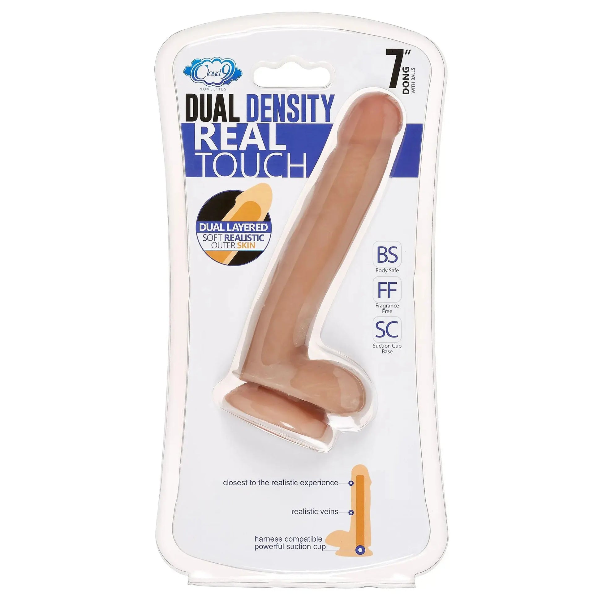CLOUD 9 DUAL DENSITY DILDO TOUCH 7IN W/ BALLS TAN/ MOCHA Cloud 9 Novelties