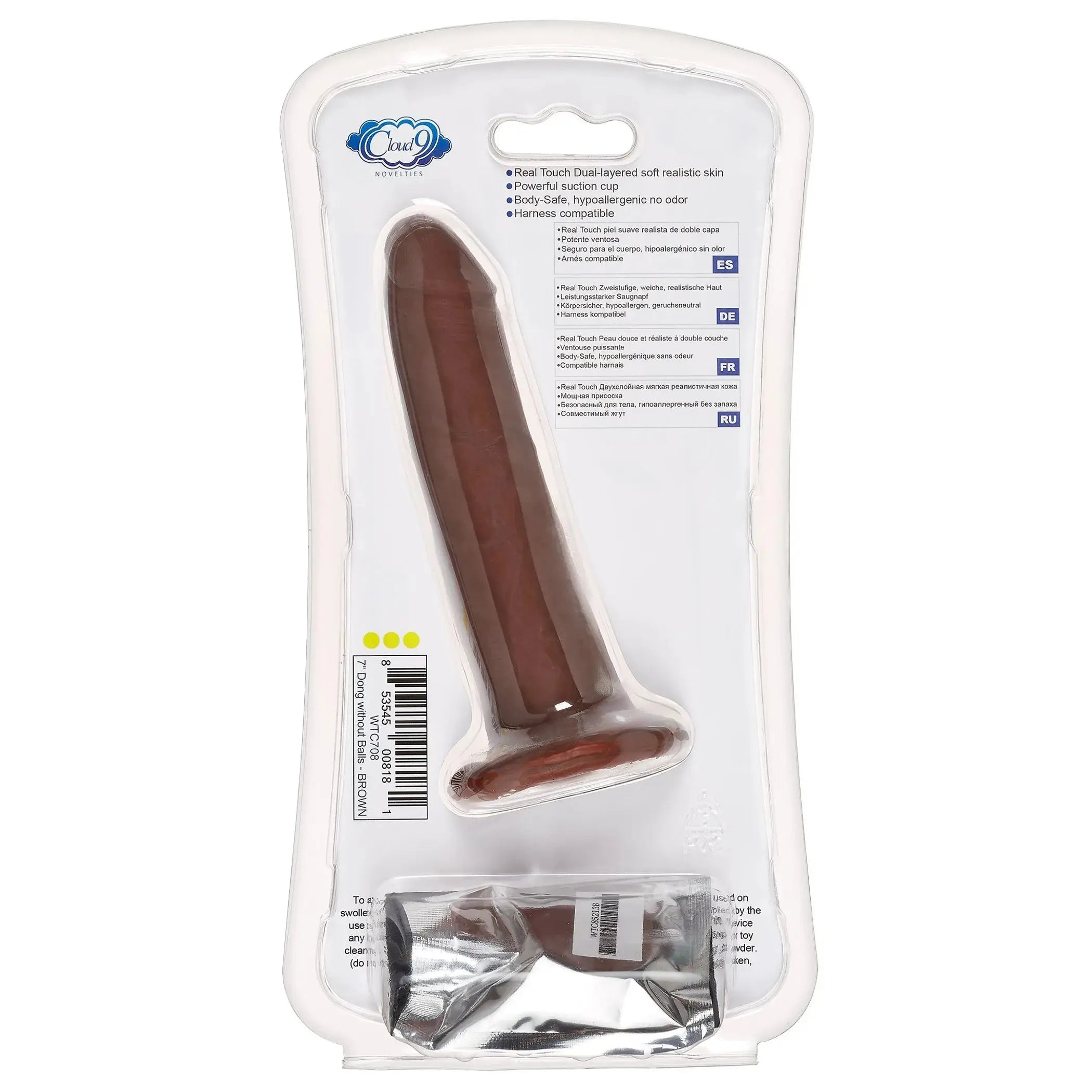 CLOUD 9 DUAL DENSITY DILDO TOUCH 7IN W/ NO BALLS BROWN Cloud 9 Novelties