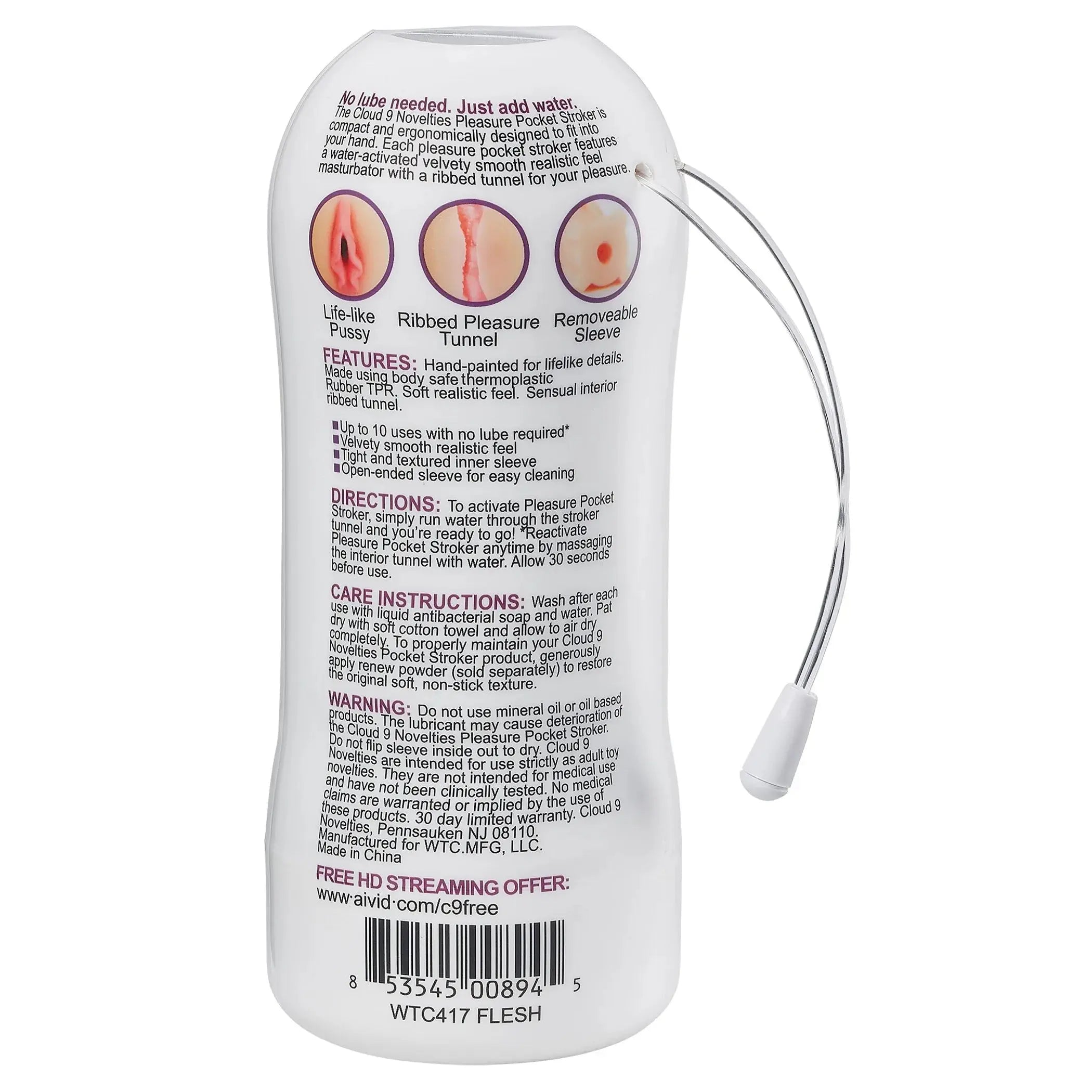 CLOUD 9 PLEASURE PXSSYPOCKET STROKER WATER ACTIVATED LIGHT Cloud 9 Novelties