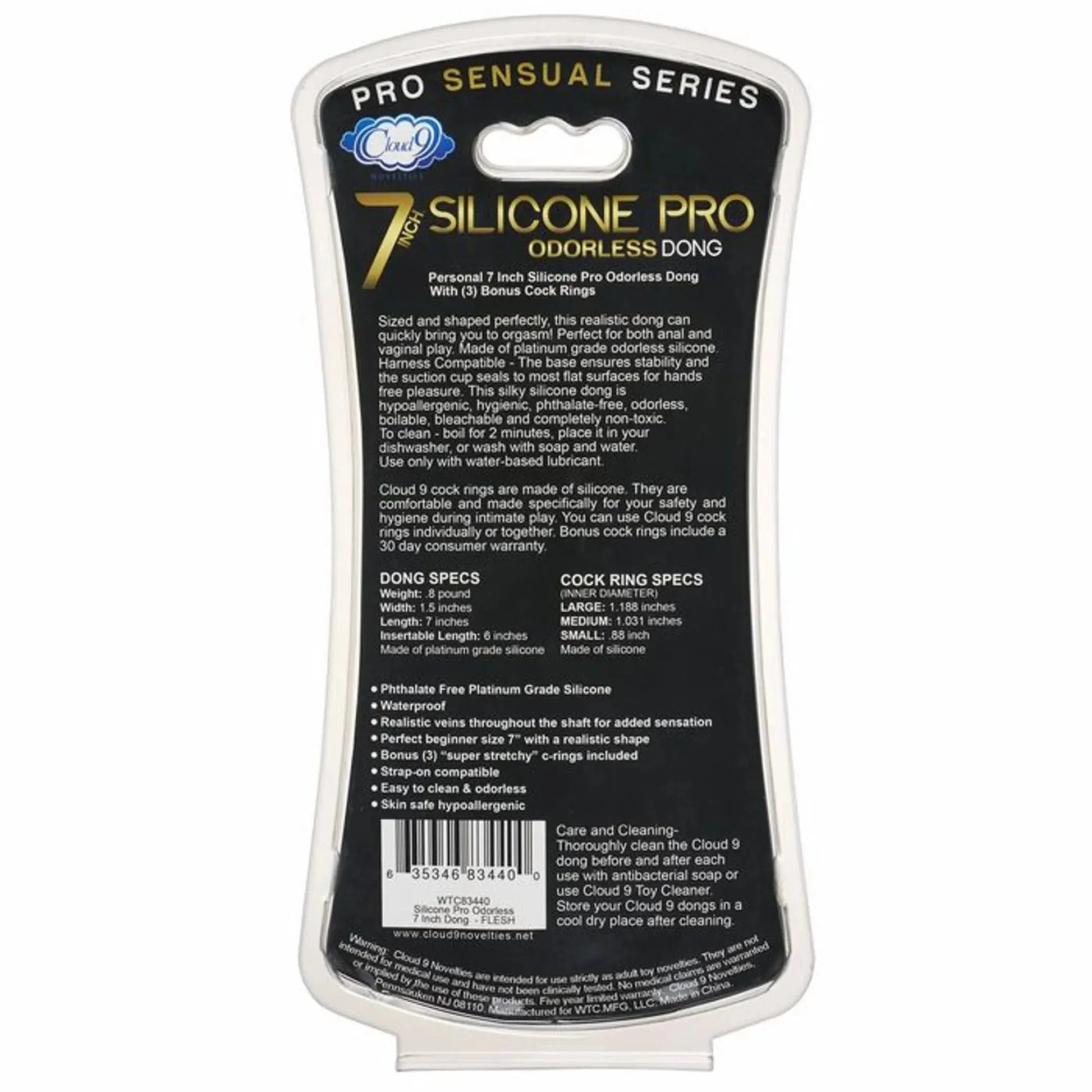 CLOUD 9 PRO SENSUAL 7 PREMIUM SILICONE DONG W/ C RINGS LIGHT " Cloud 9 Novelties