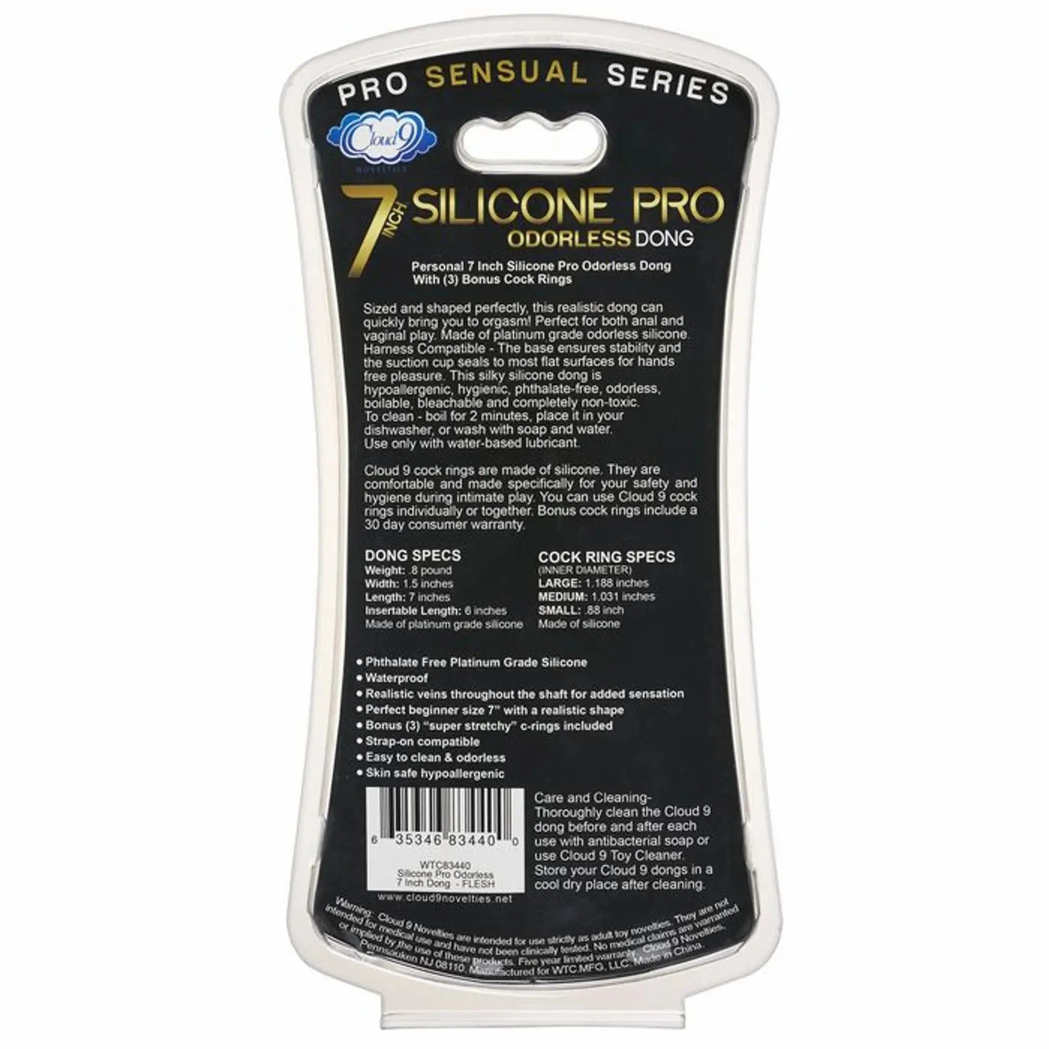 CLOUD 9 PRO SENSUAL 7 PREMIUM SILICONE DONG W/ C RINGS LIGHT " Cloud 9 Novelties