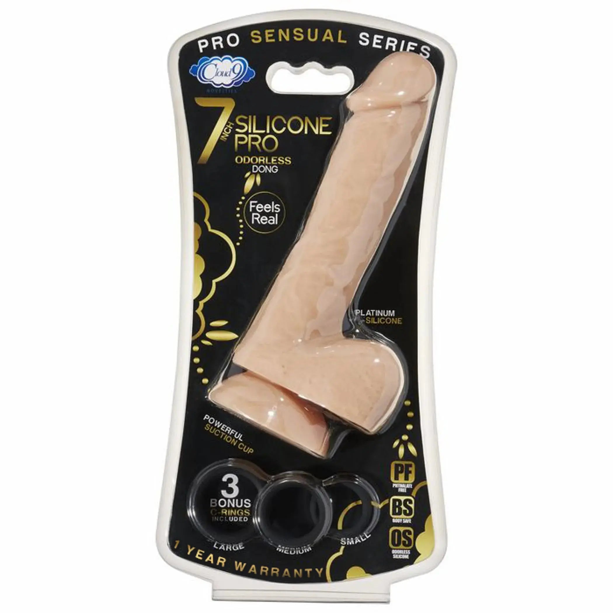 CLOUD 9 PRO SENSUAL 7 PREMIUM SILICONE DONG W/ C RINGS LIGHT " Cloud 9 Novelties
