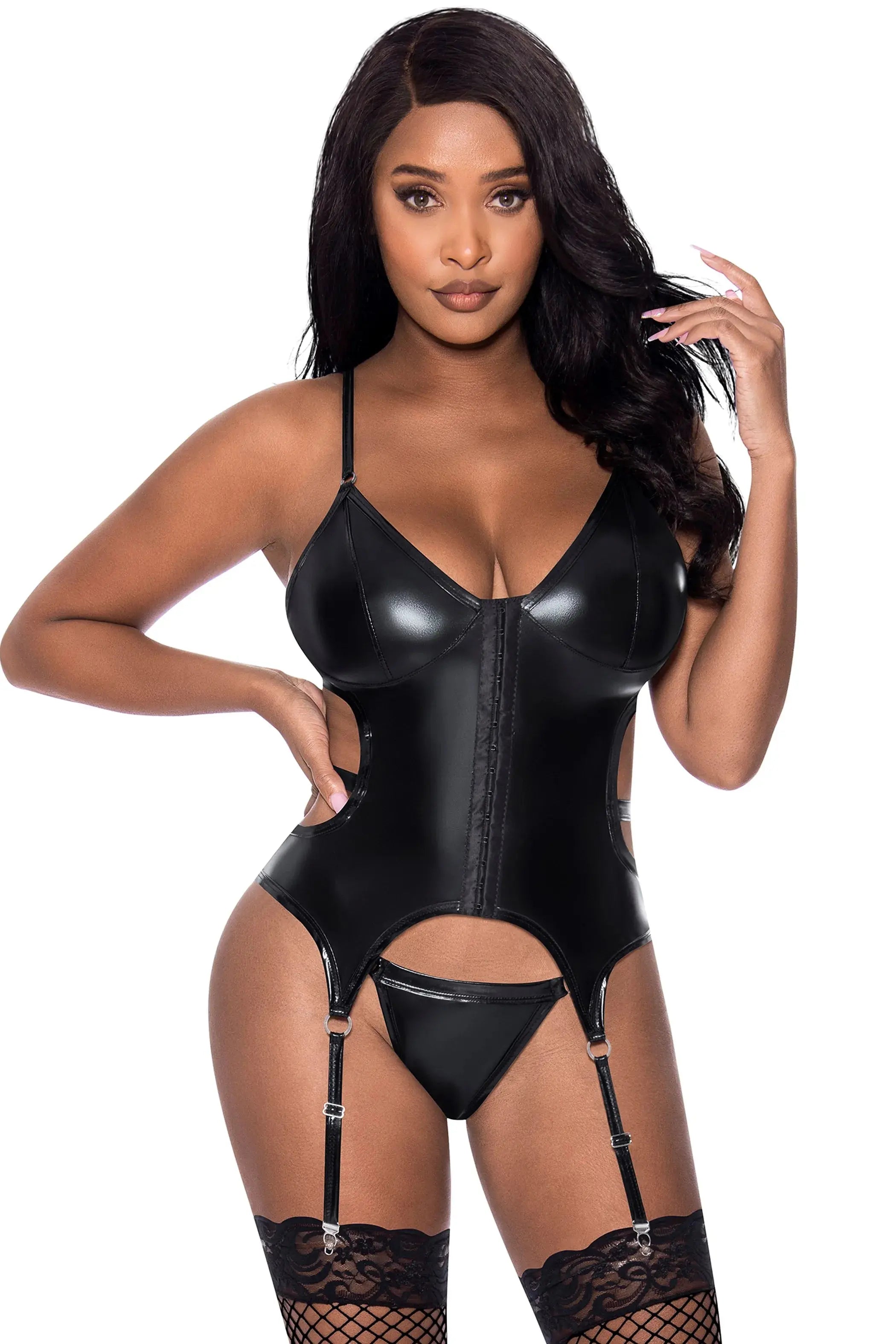CLUB CANDY BASQUE & CHEEKY PANTY BLACK Magic Silk Lingerie