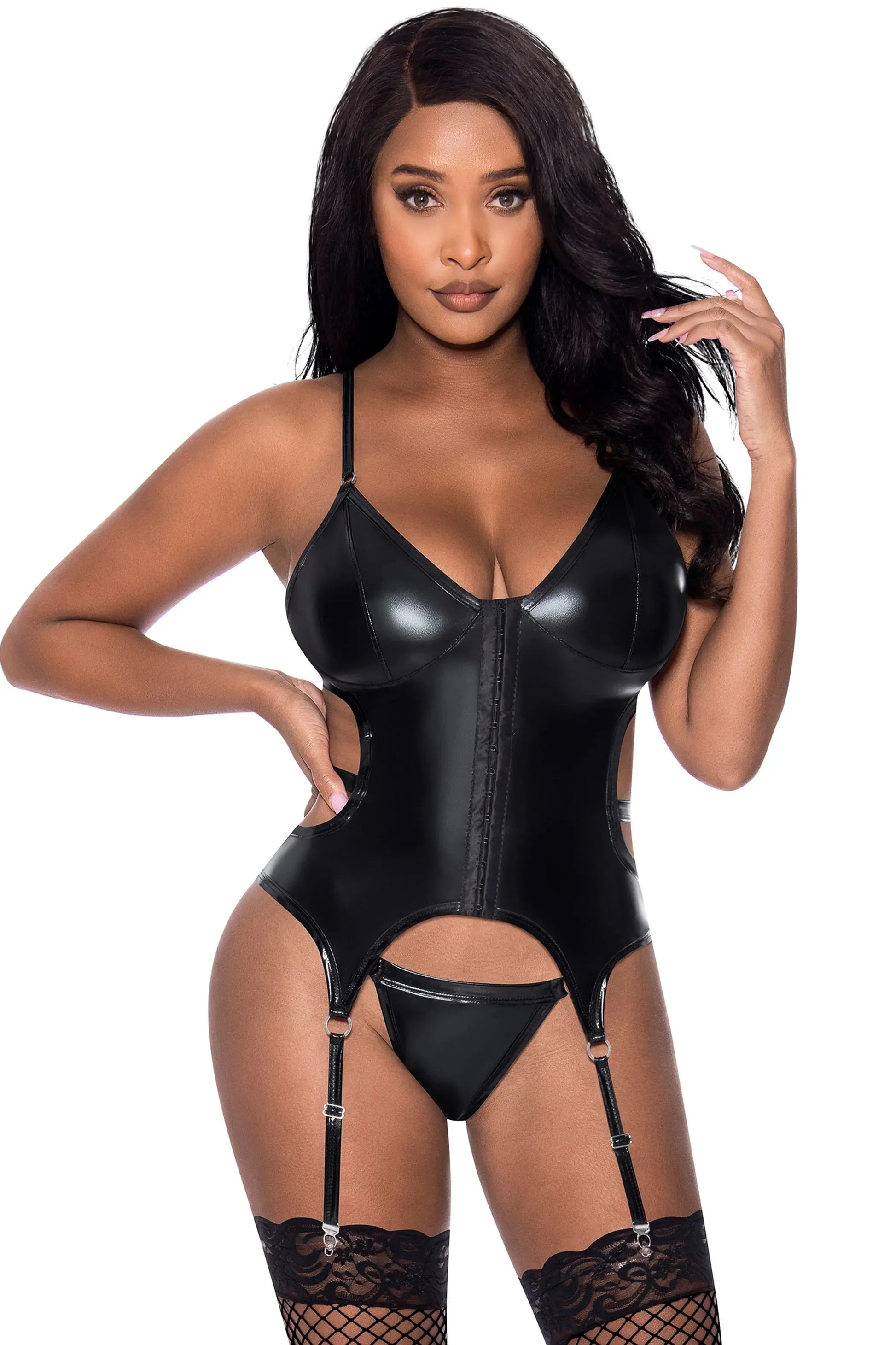 CLUB CANDY BASQUE & CHEEKY PANTY BLACK Magic Silk Lingerie