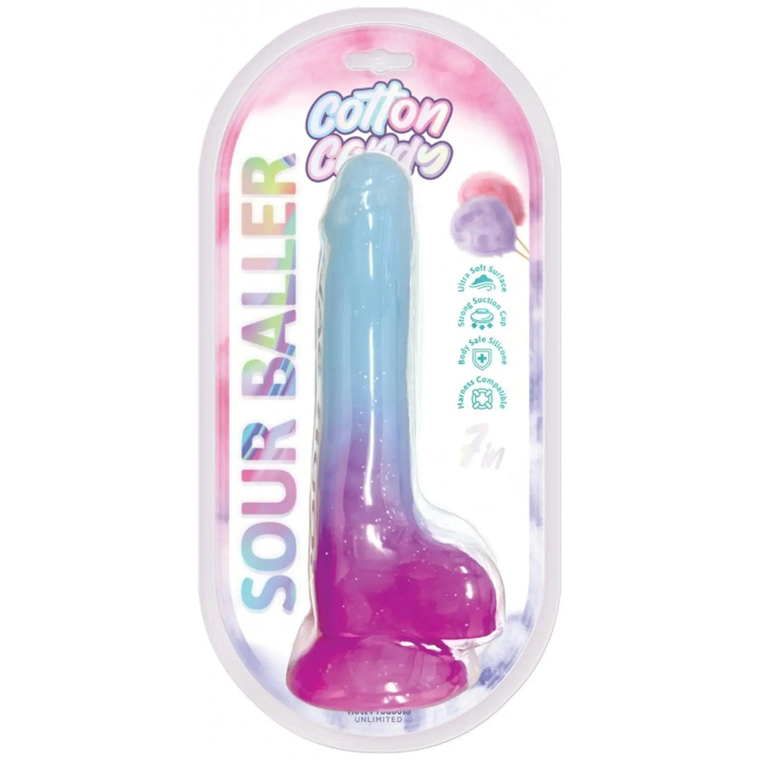 COTTON CANDY SOUR BALLER SILICONE DILDO 6IN AQUA/PURPLE HOTT Products