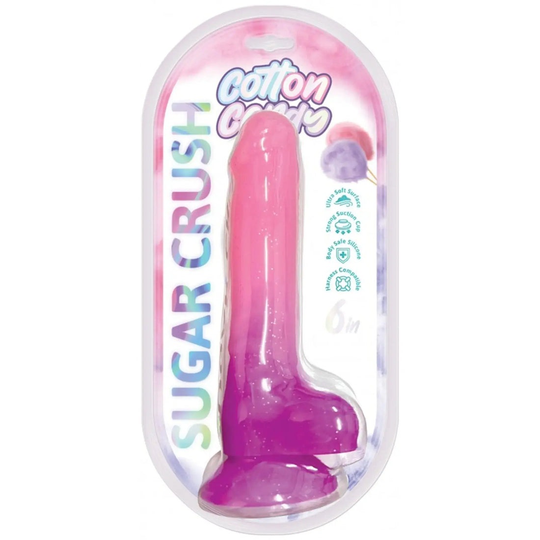 COTTON CANDY SUGAR CRUSH SILICONE DILDO 6IN PINK/PURPLE HOTT Products