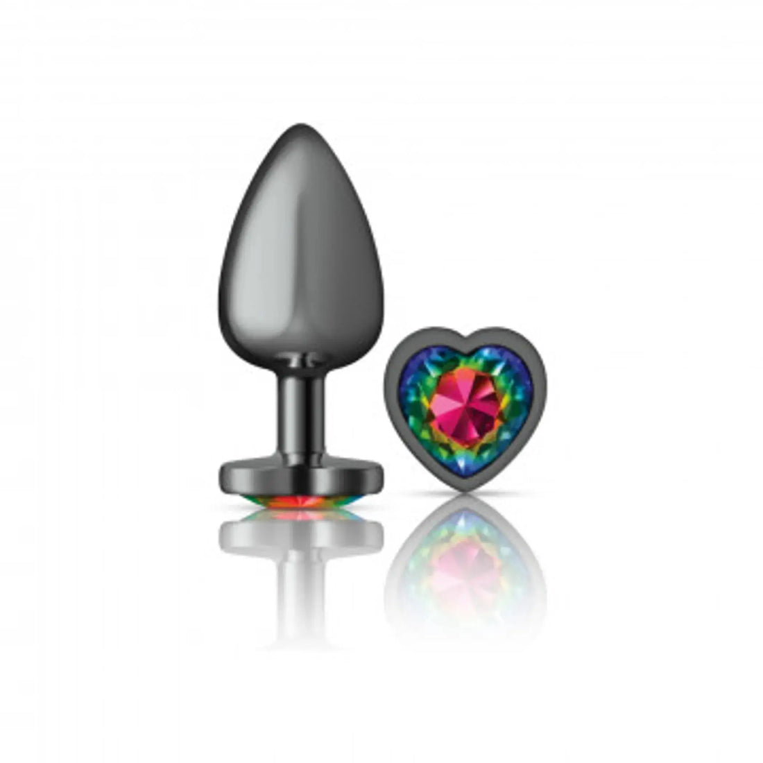 Cheeky Charms Heart Rainbow Large Gunmetal Butt Plug Viben