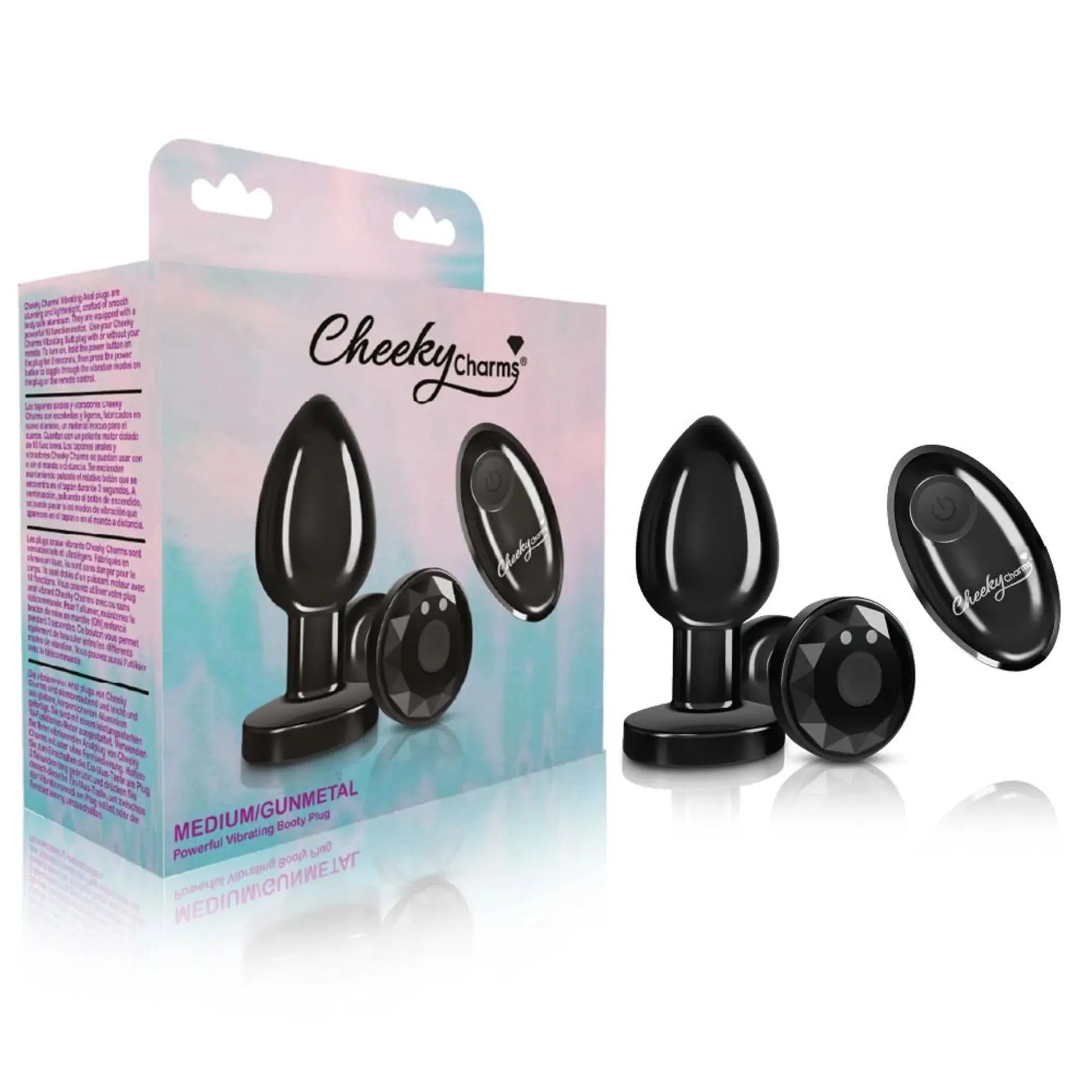 Cheeky Charms Vibrating Metal Plug Gunmetal Medium With Remote Viben