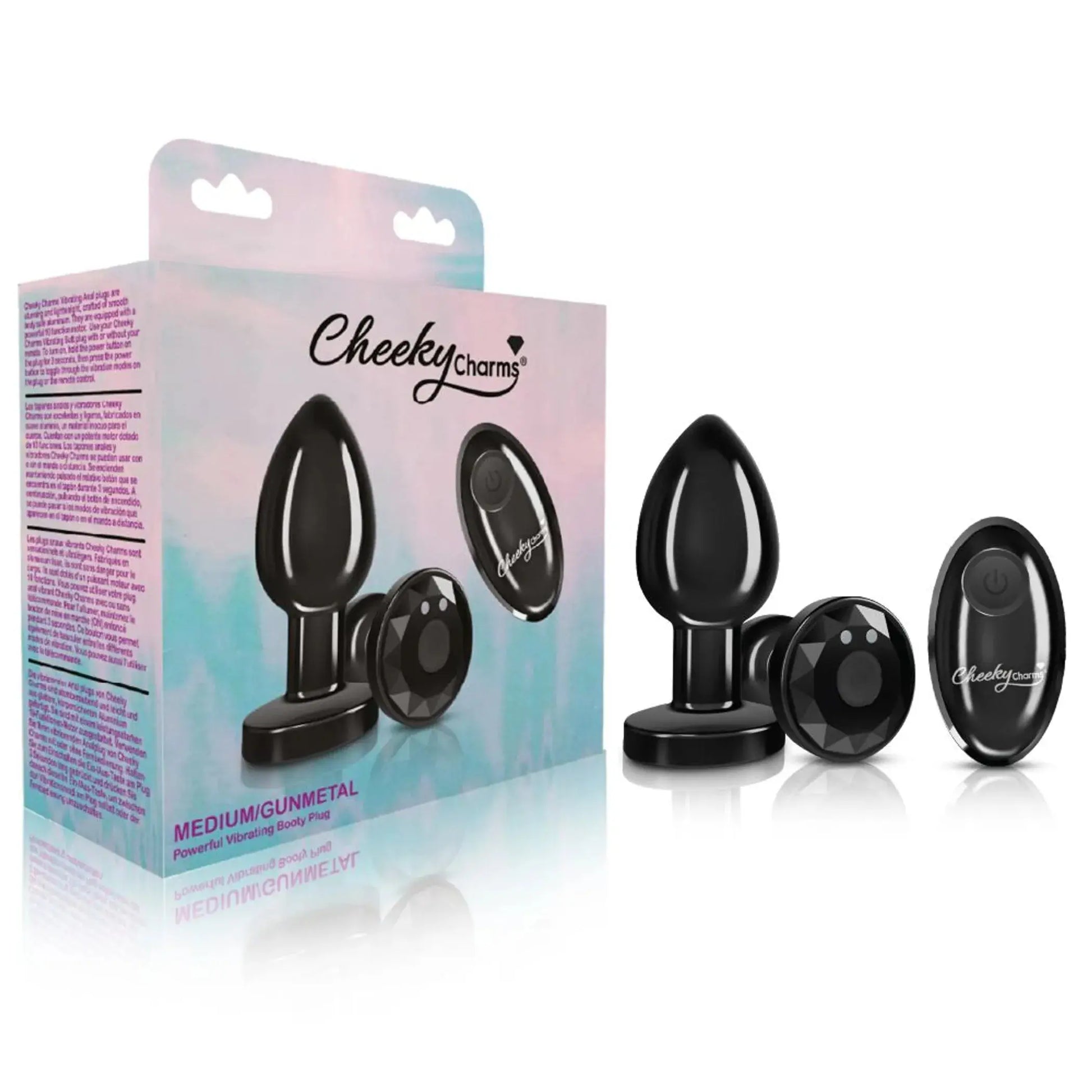 Cheeky Charms Vibrating Metal Plug Gunmetal Medium With Remote Viben