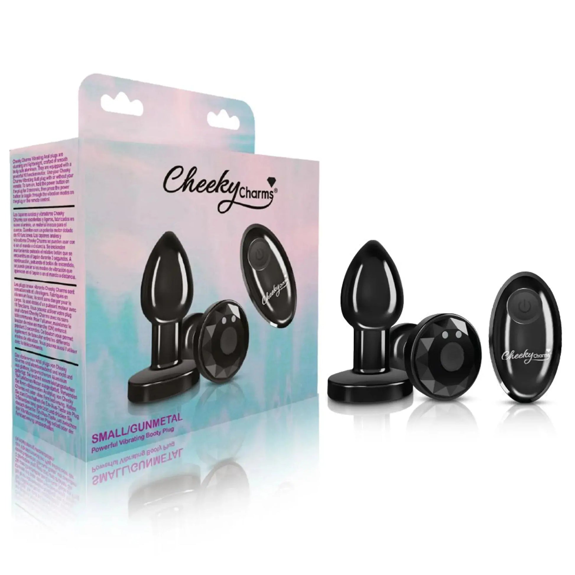 Cheeky Charms Vibrating Metal Plug Gunmetal Medium With Remote Viben