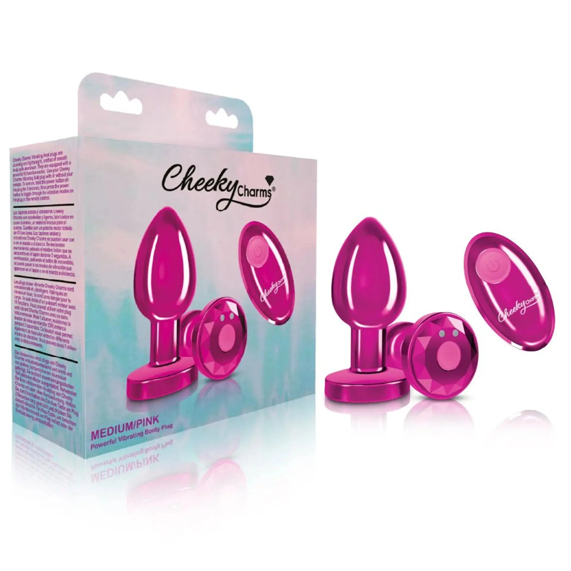 Cheeky Charms Vibrating Metal Plug Pink Medium With Remote Viben
