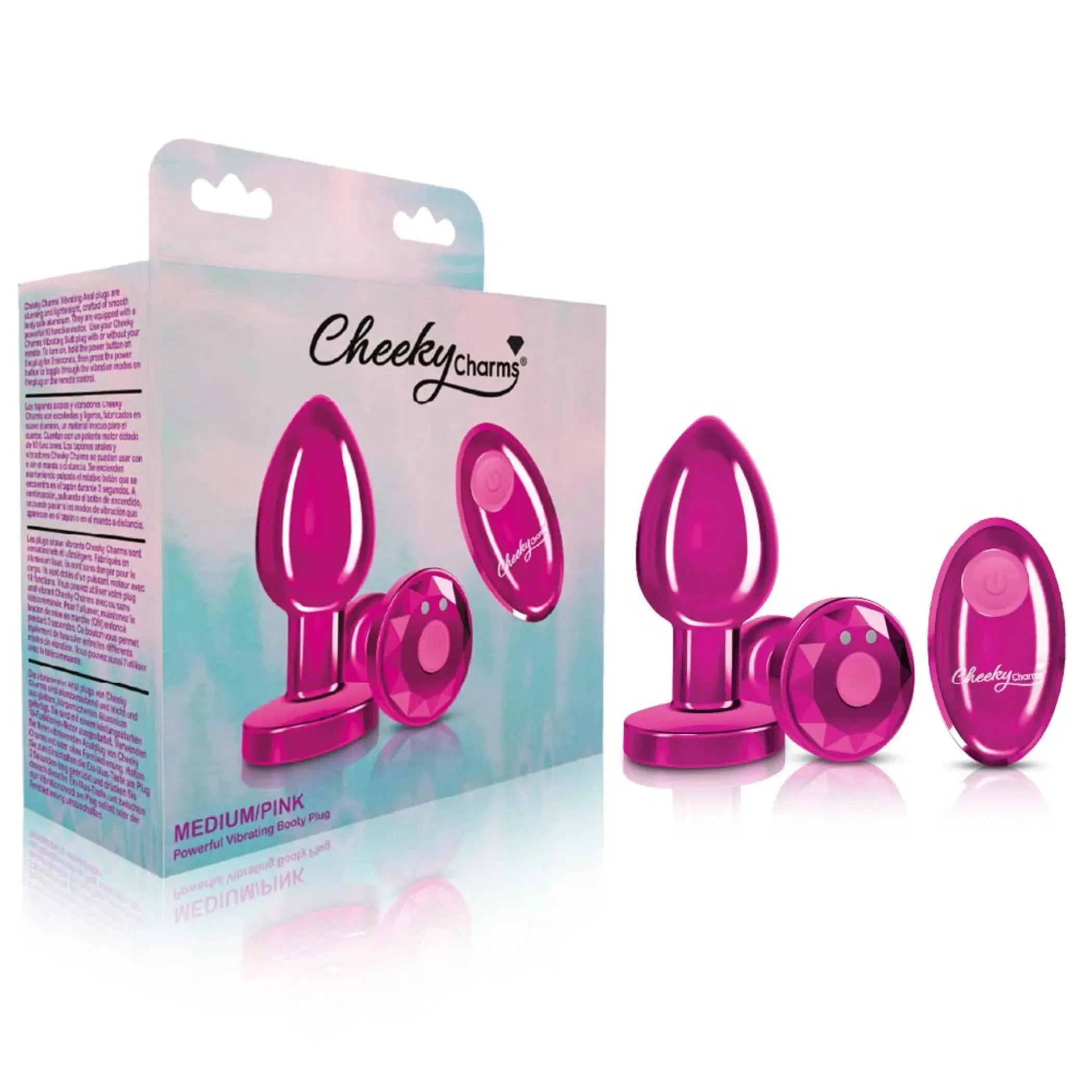 Cheeky Charms Vibrating Metal Plug Pink Medium With Remote Viben