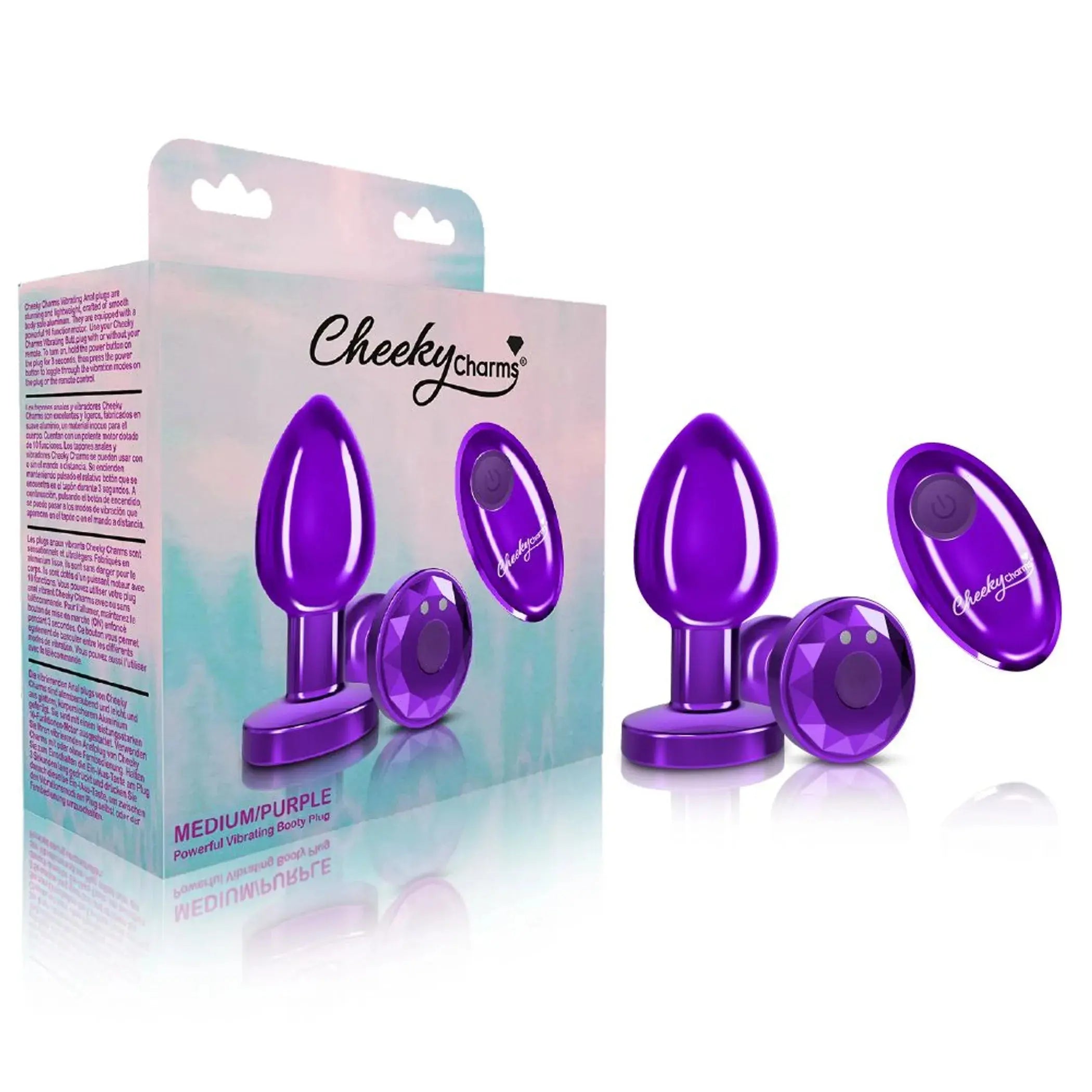 Cheeky Charms Vibrating Metal Plug Purple Medium with Remote Viben