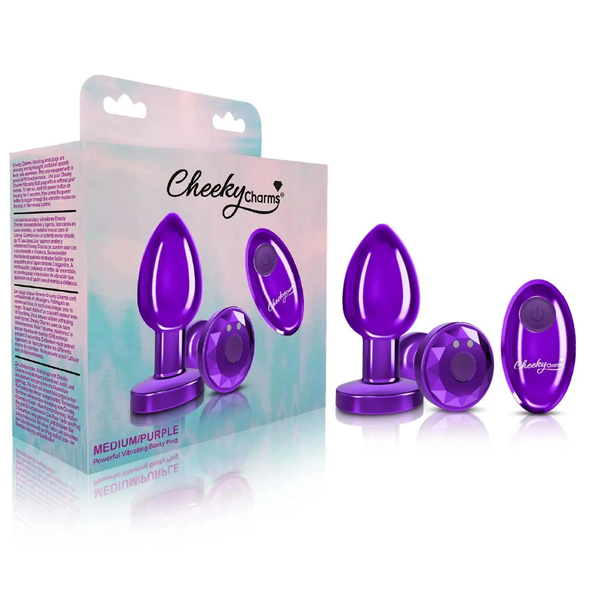 Cheeky Charms Vibrating Metal Plug Purple Medium with Remote Viben