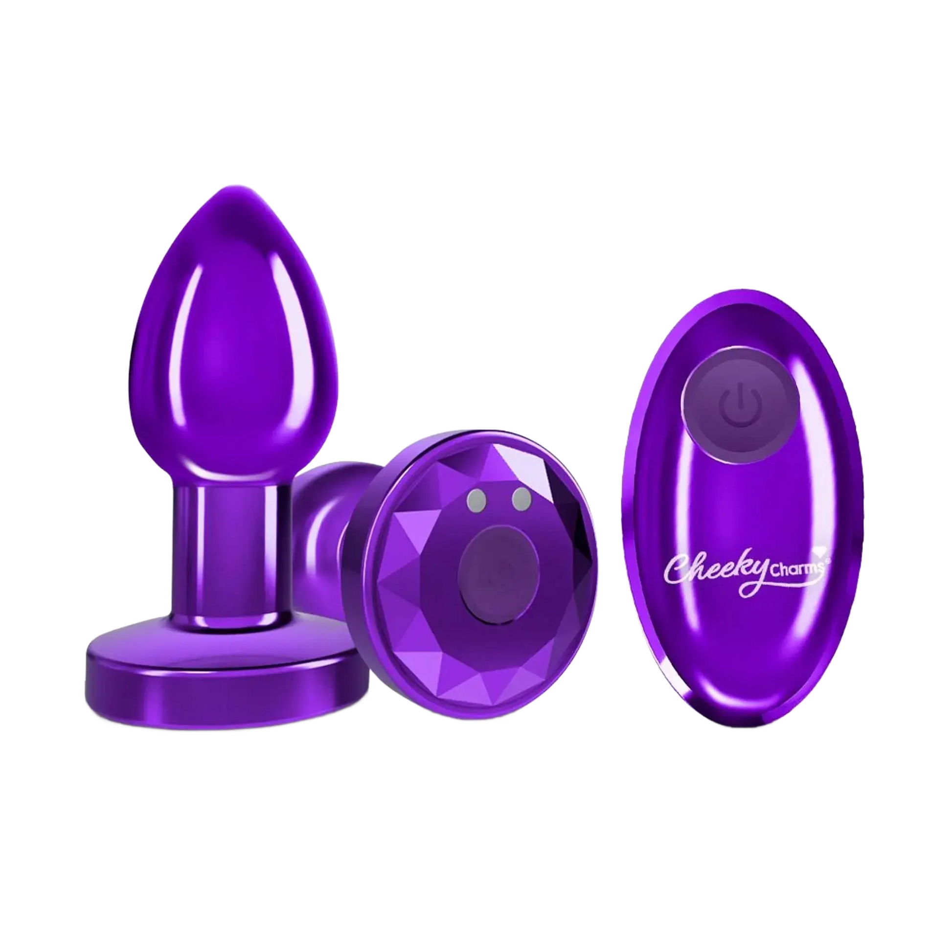 CHEEKY CHARMS VIBRATING METAL PLUG PURPLE SMALL W/ REMOTE Viben