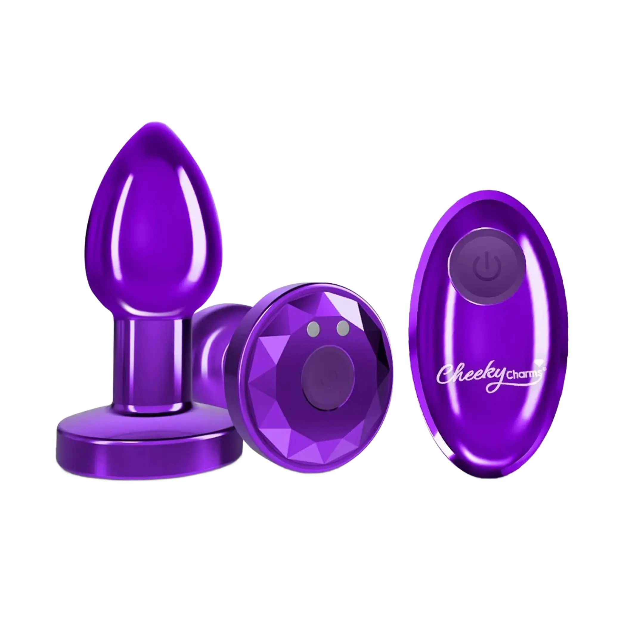CHEEKY CHARMS VIBRATING METAL PLUG PURPLE SMALL W/ REMOTE Viben