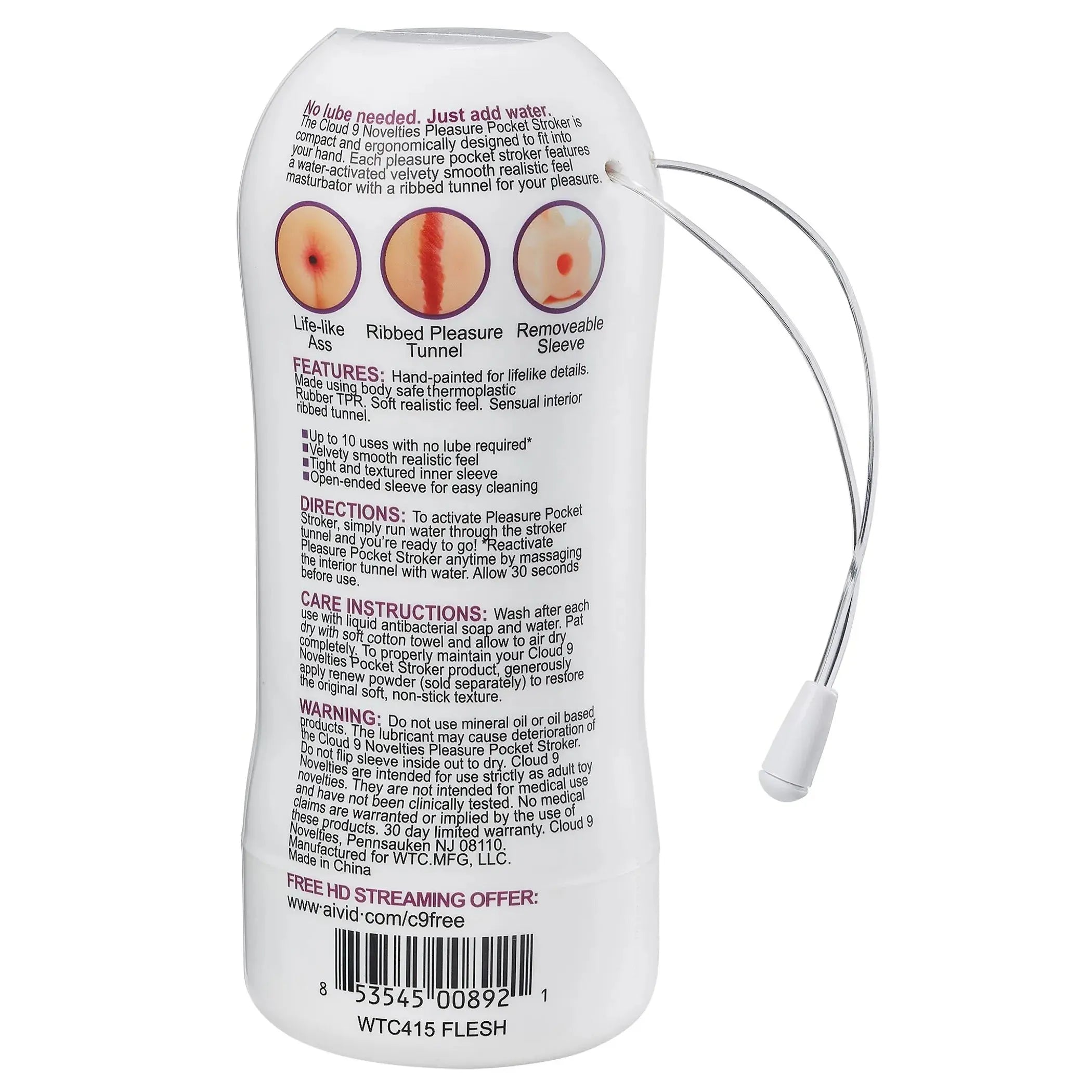 Cloud 9 Pleasure Anal Pocket Stroker Water Activated Light Cloud 9 Novelties