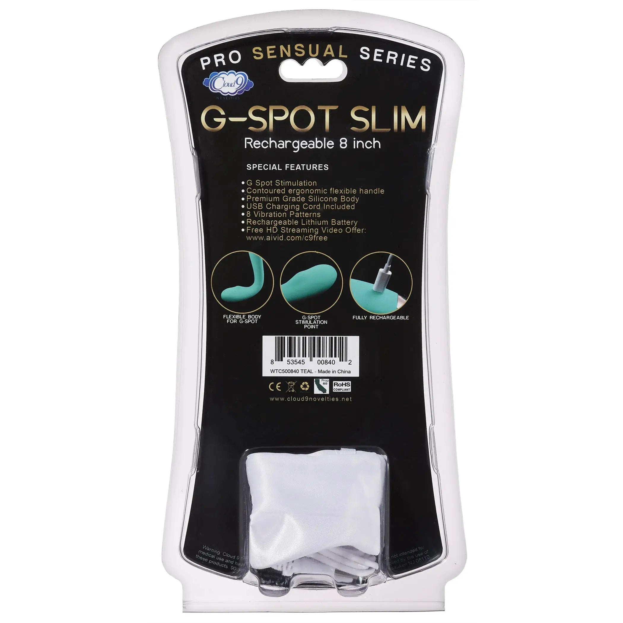 Cloud 9 Rechargeable G-Spot Slim Vibrator 8 Inch Teal Cloud 9 Novelties