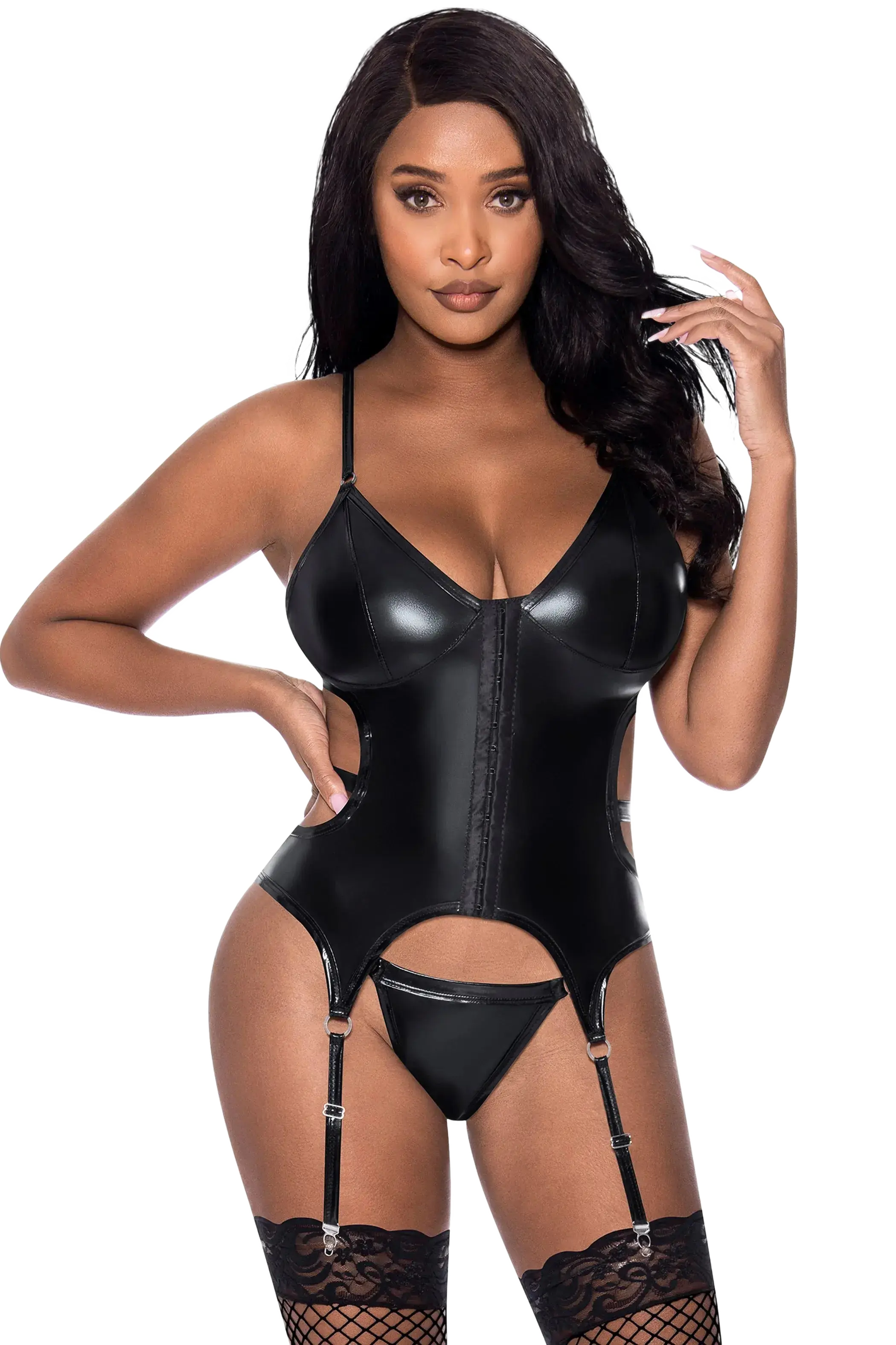 CLUB CANDY BASQUE & CHEEKY PANTY BLACK Magic Silk Lingerie