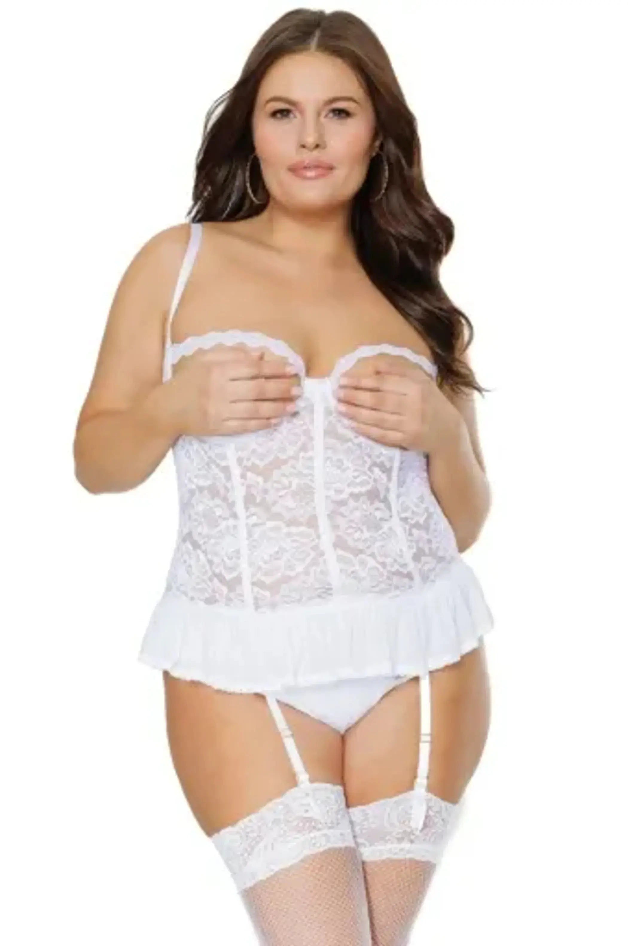 Coquette Crotchless Open Cup Teddy - Color: White | Pack Of: 1 | Style: Clothing Coquette