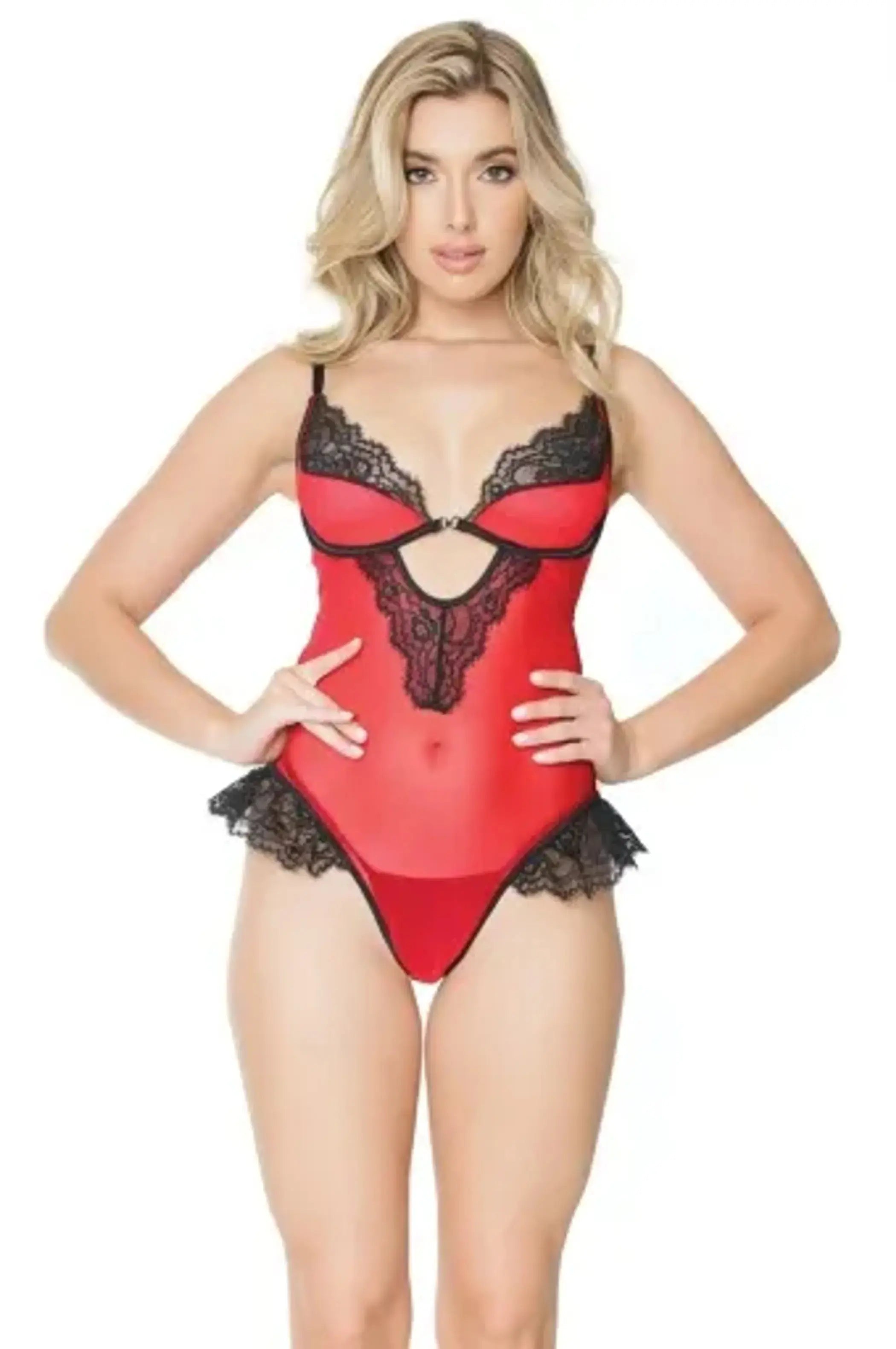 Coquette Crotchless Teddy - Color: Red | Pack Of: 1 | Style: Clothing Coquette