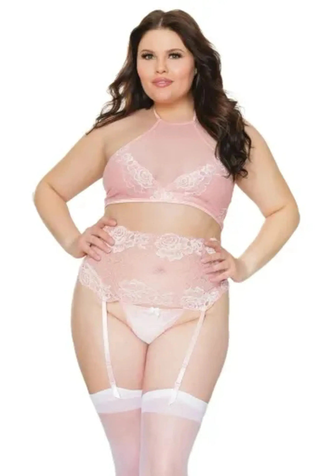 Coquette Diva Crop Halter Top Waist Cincher & Crotchless G-String Coquette