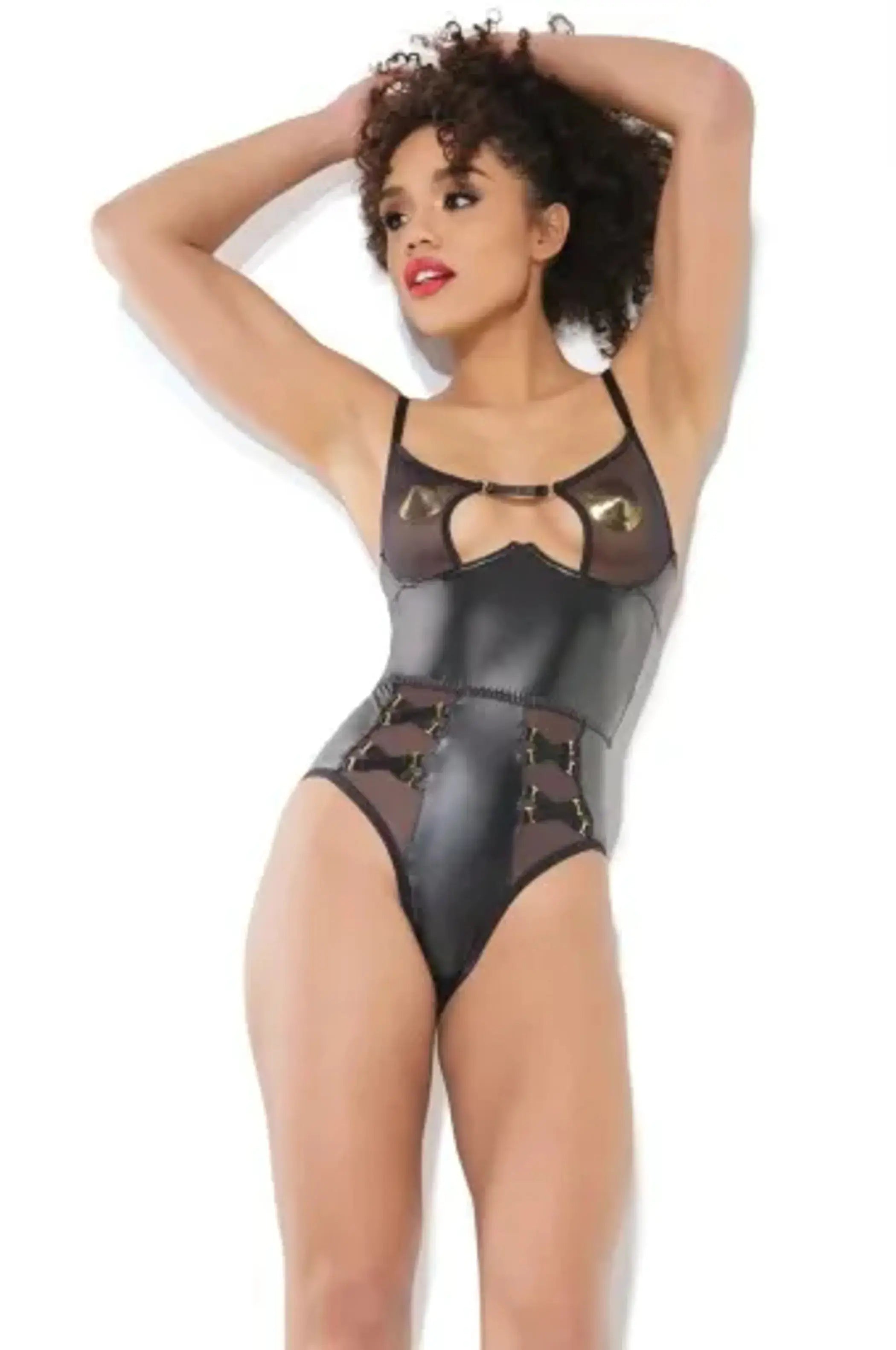 Coquette Sheer Crotchless Teddy - Color: Black | Pack Of: 1 | Style: Clothing Coquette