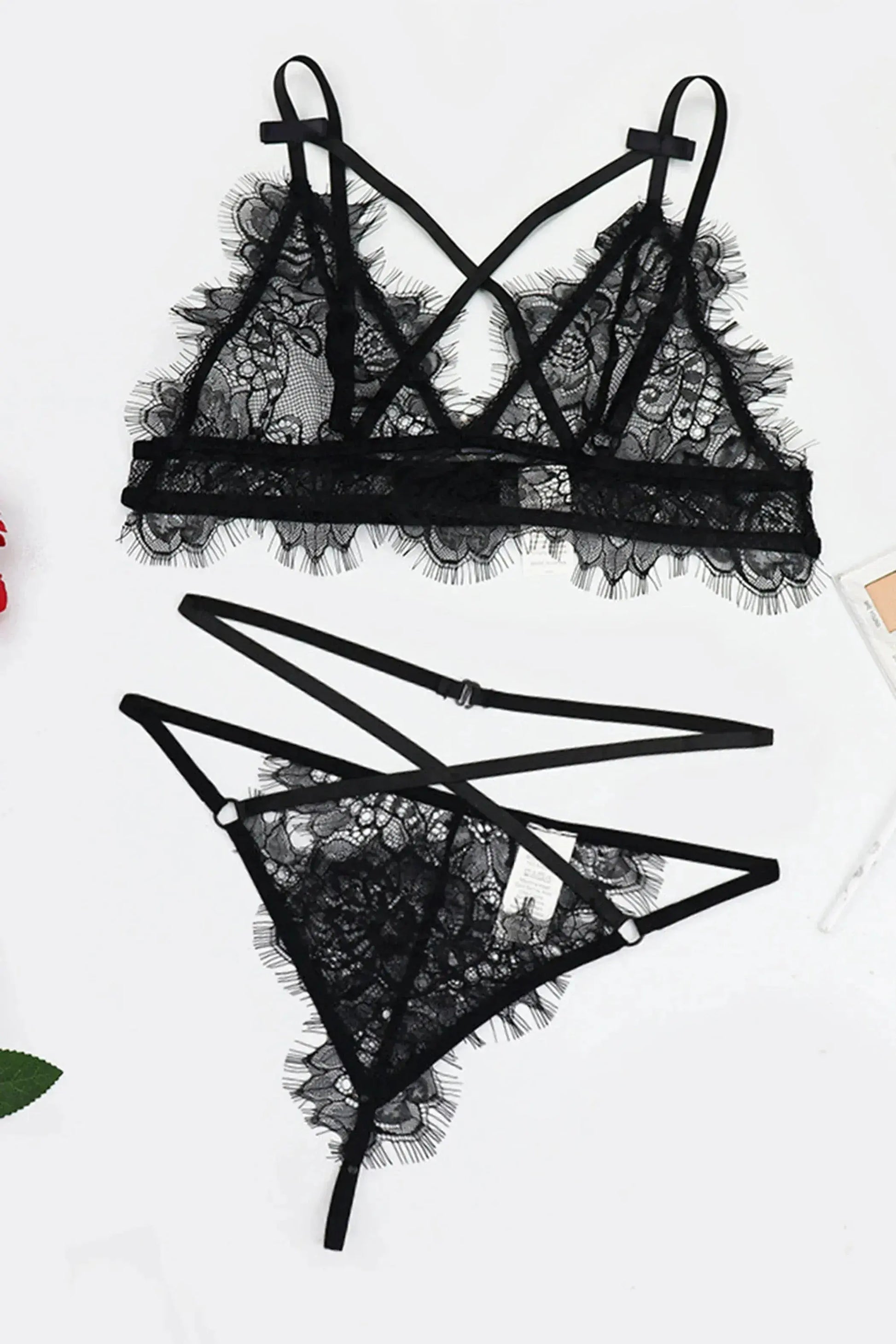 Crisscross Hollow-Out Backless Floral Lace Bralette Set La Belle Fantastique