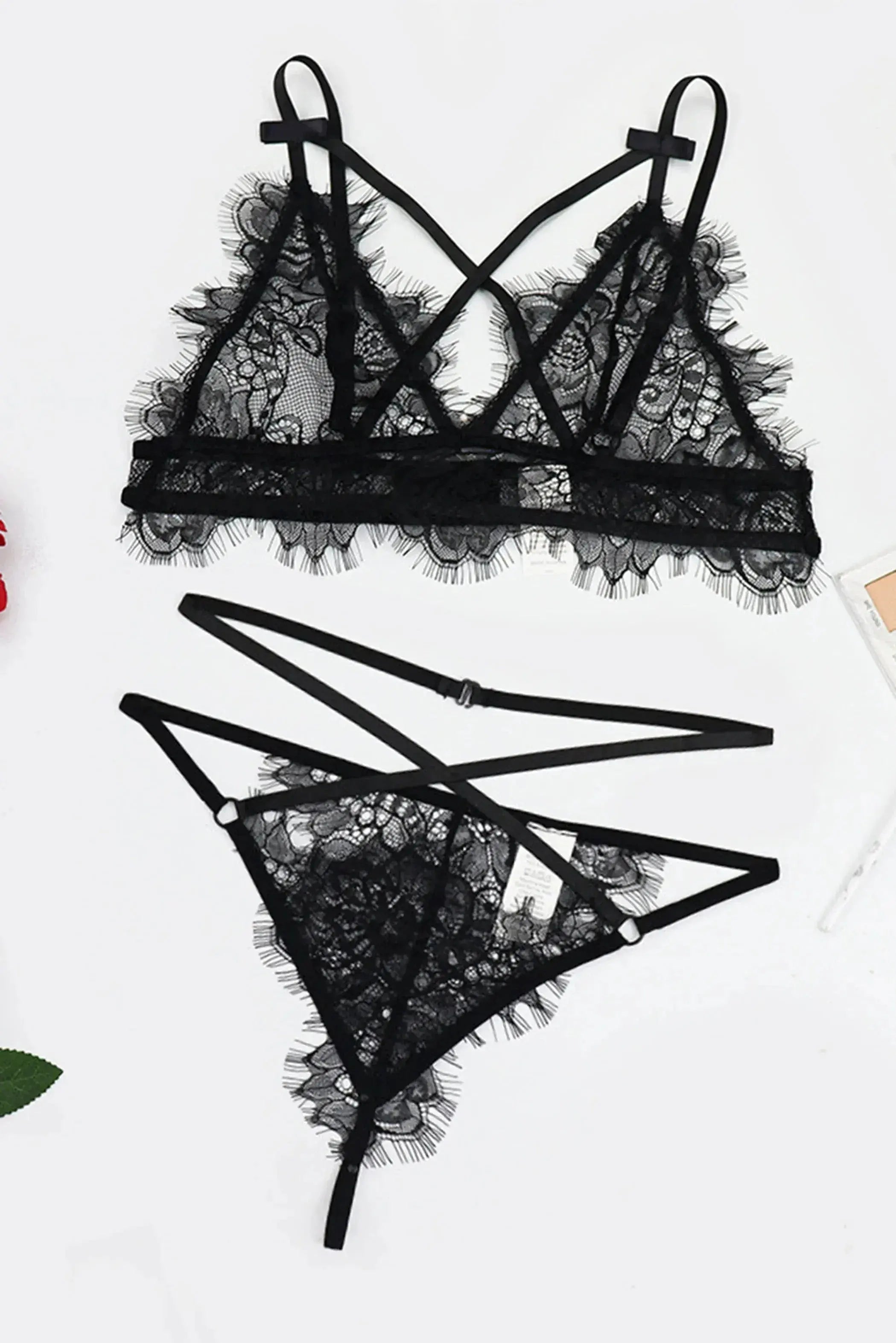 Crisscross Hollow-Out Backless Floral Lace Bralette Set La Belle Fantastique