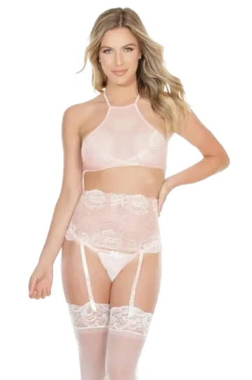 Coquette Crop Halter Top Waist Cincher & Crotchless G-String Coquette