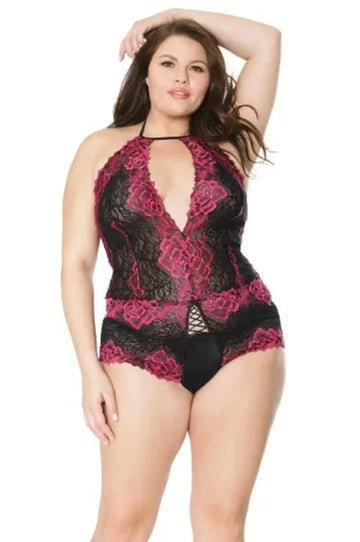 Crotchless Teddy - Black Coquette
